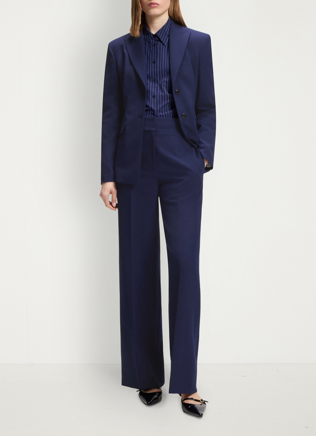 HUGO High waist wide fit pantalon met steekzakken - voorkant 3 donkerblauw
