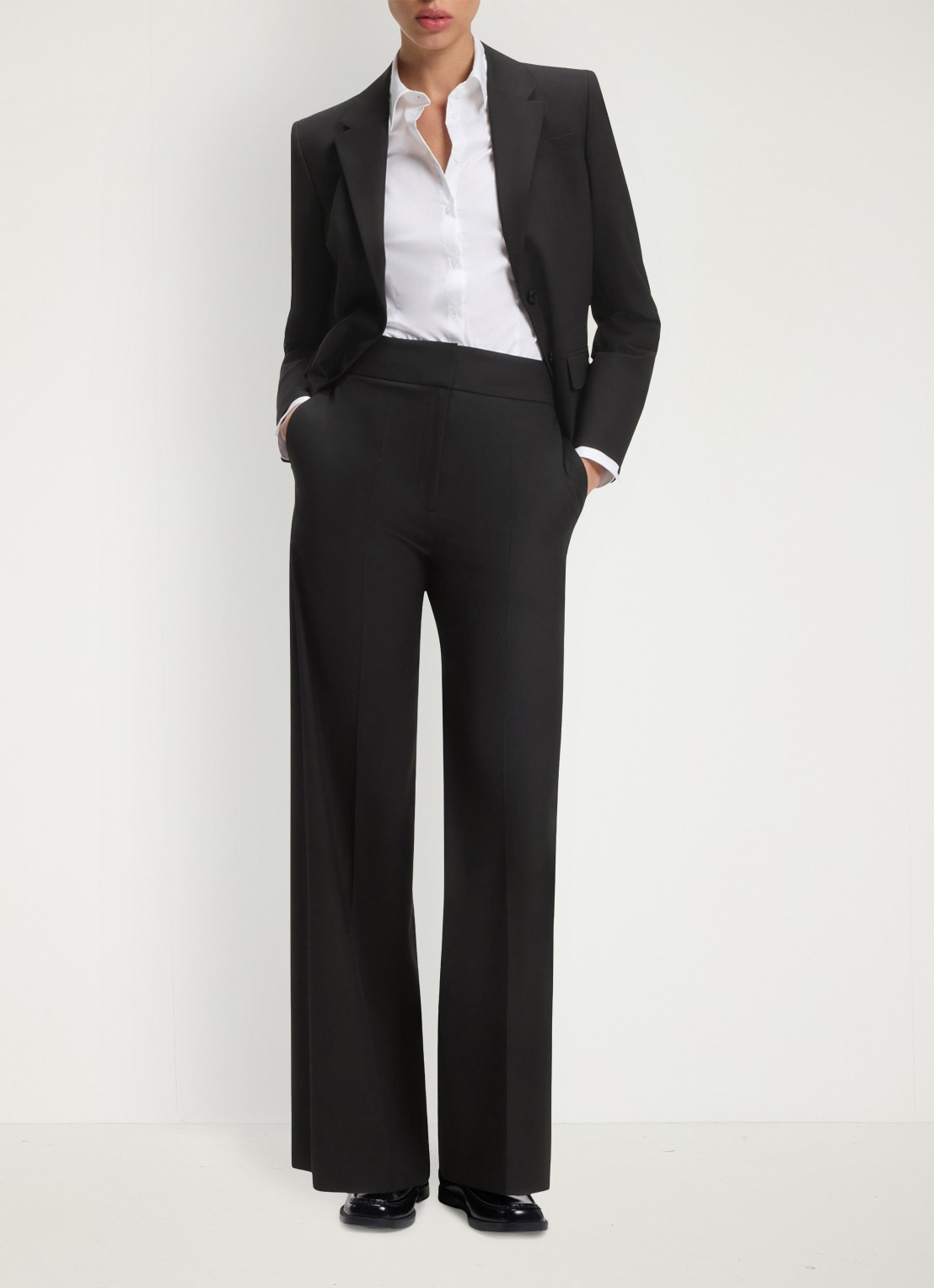 HUGO High waist wide fit pantalon met steekzakken - voorkant 5 zwart