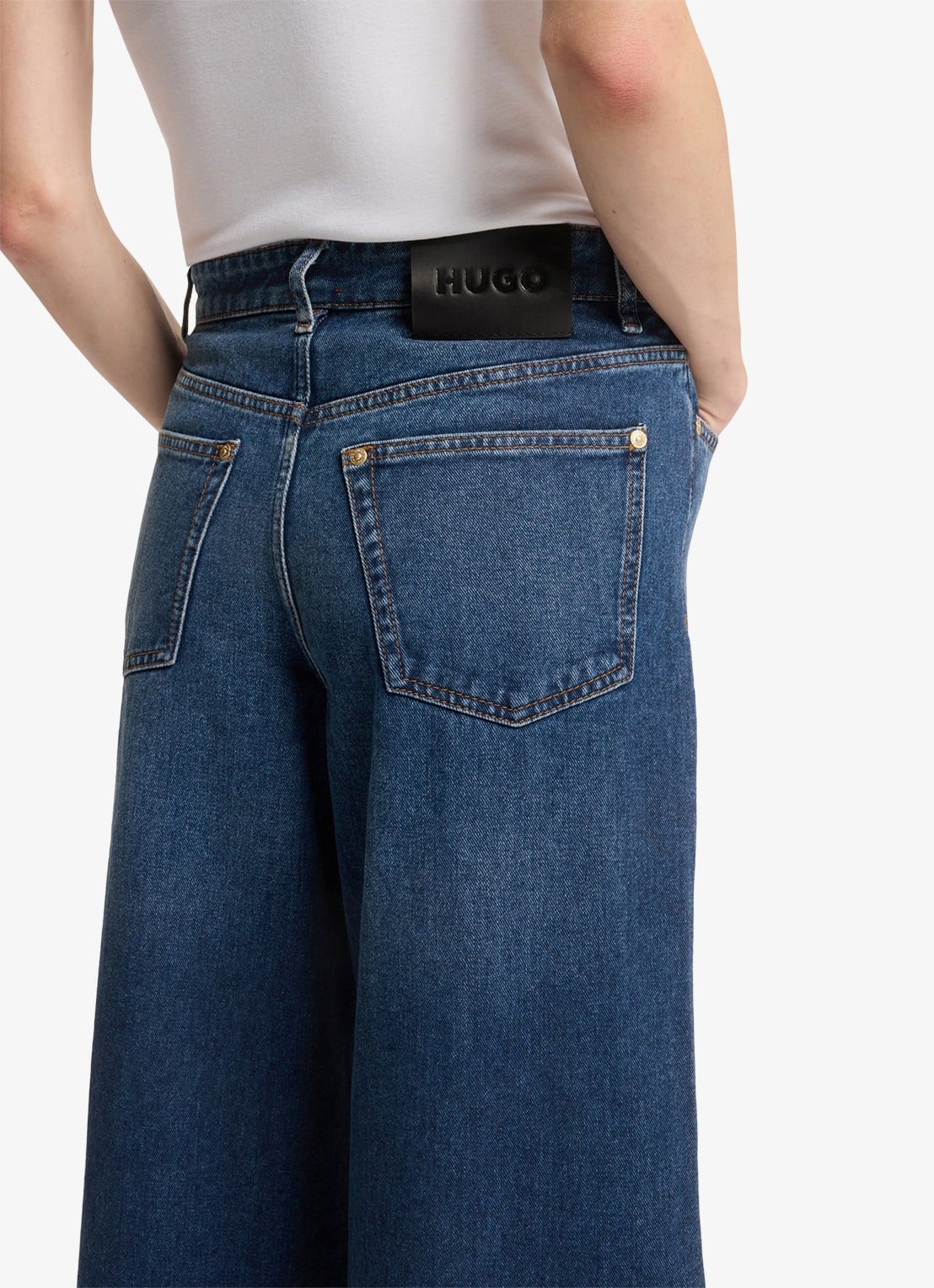 HUGO High waist wide leg jeans met steekzakken - detail 3 indigo