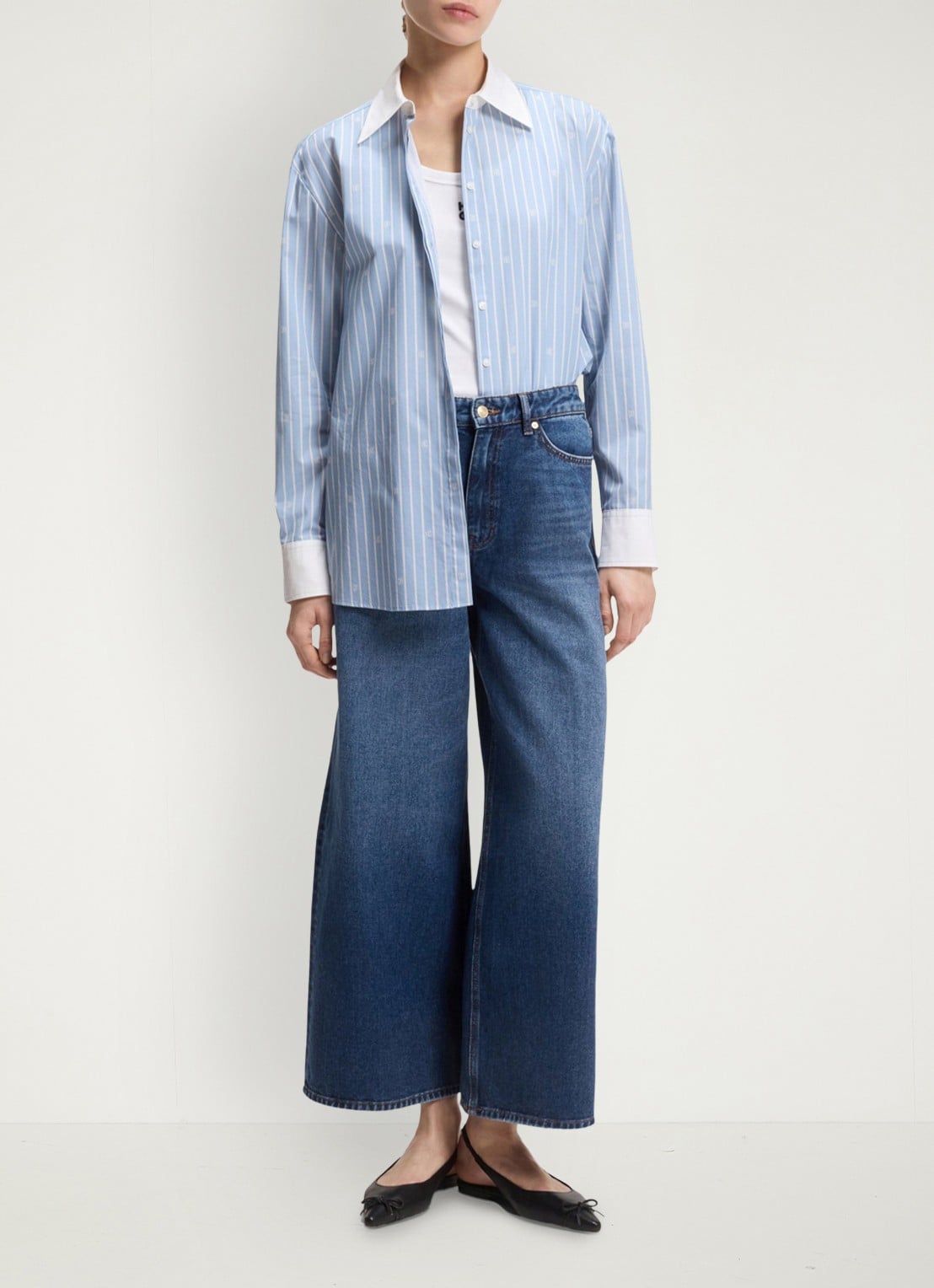 HUGO High waist wide leg jeans met steekzakken - voorkant 6 indigo