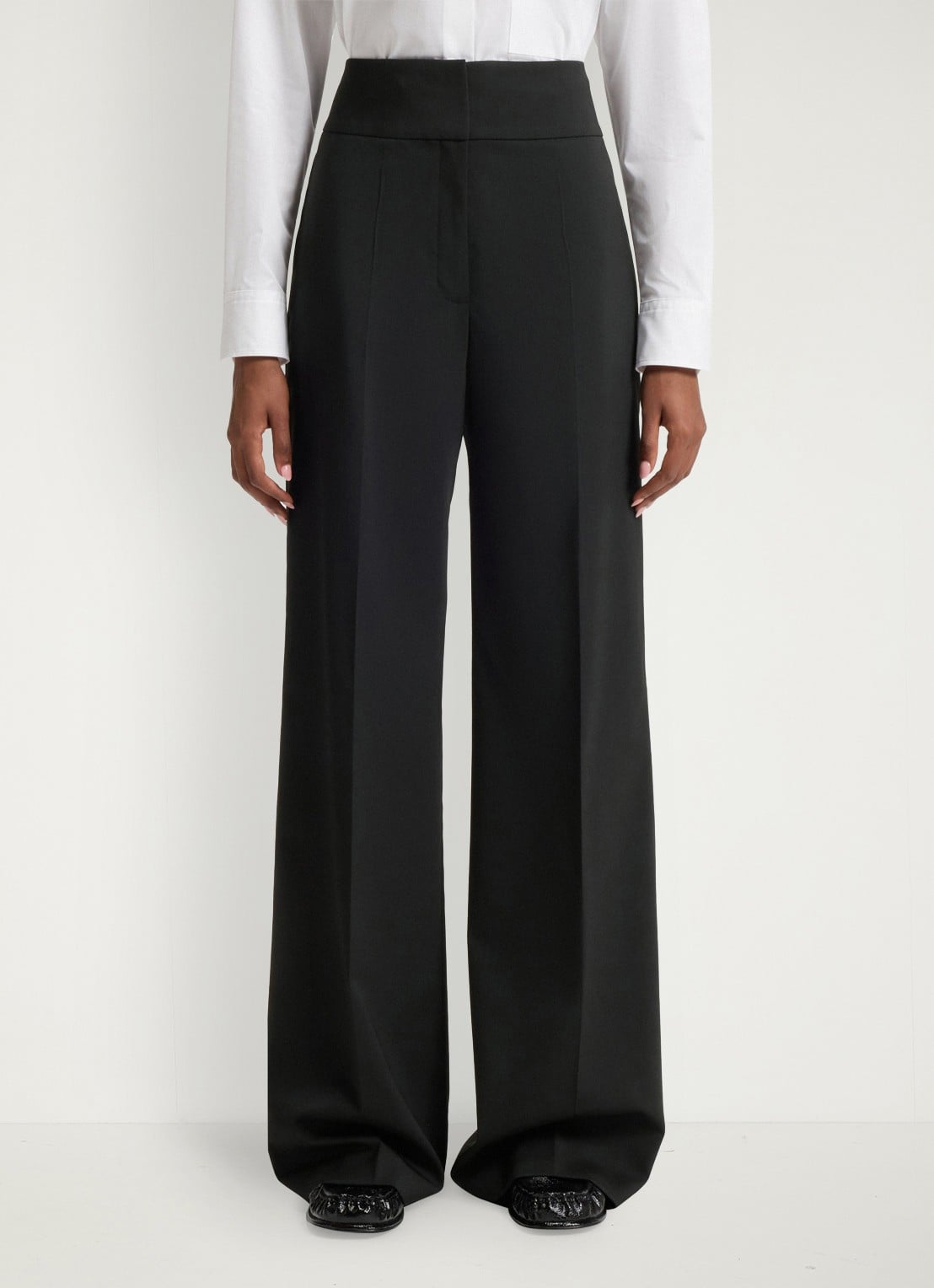 HUGO Himia high waist straight fit pantalon in wolblend met steekzakken - detail 3 zwart