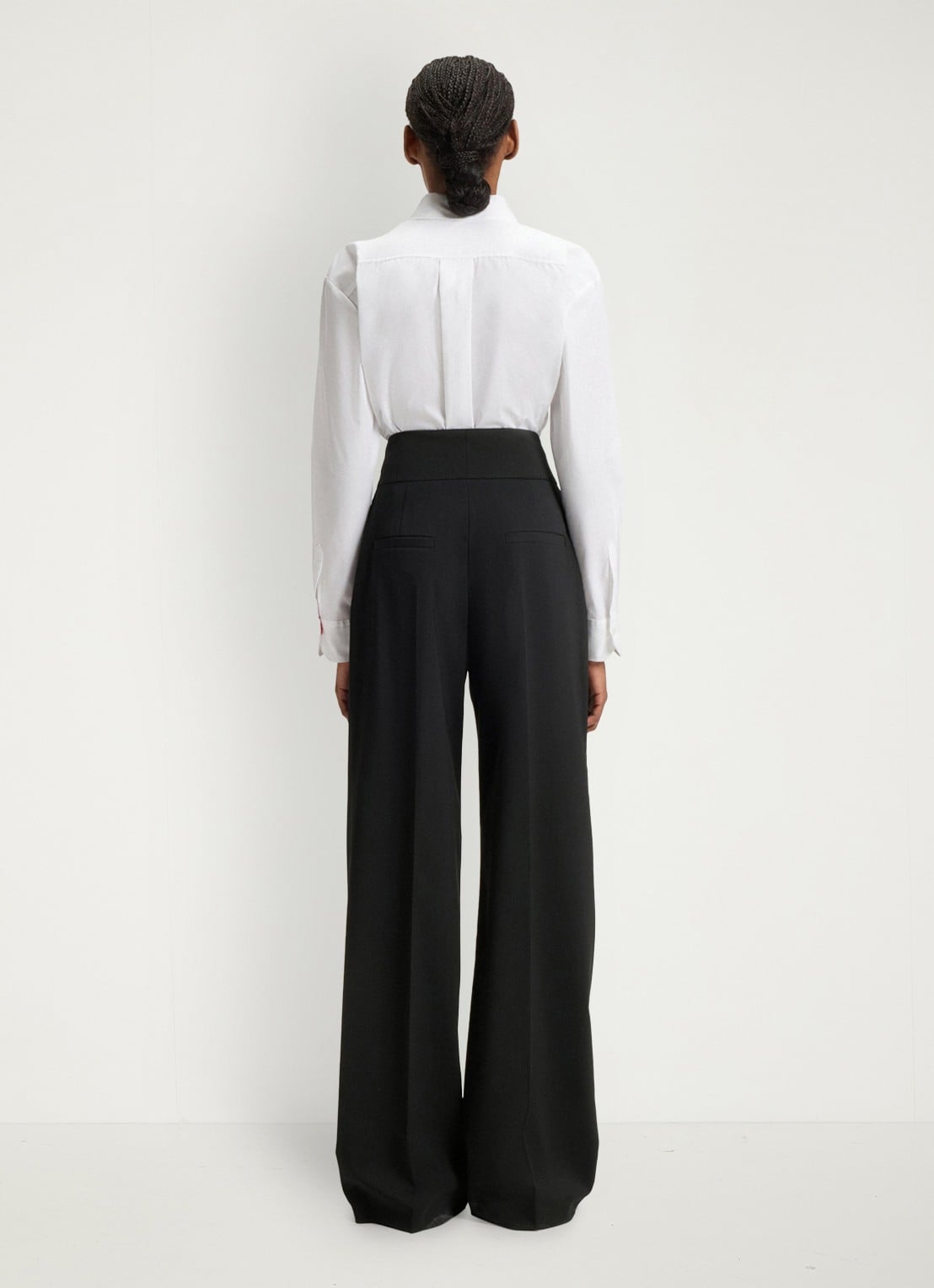 HUGO Himia high waist straight fit pantalon in wolblend met steekzakken - detail 4 zwart