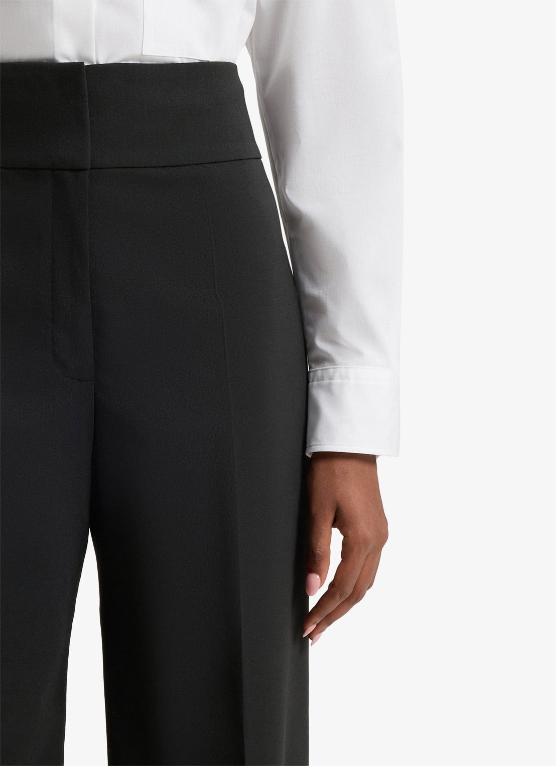 HUGO Himia high waist straight fit pantalon in wolblend met steekzakken - detail 6 zwart