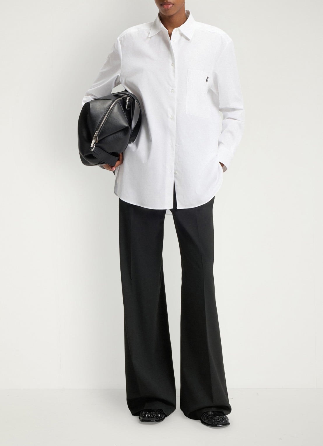 HUGO Himia high waist straight fit pantalon in wolblend met steekzakken - voorkant 2 zwart