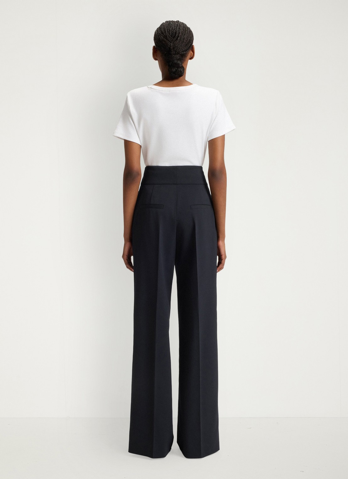 HUGO Himia high waist straight fit pantalon in wolblend met steekzakken - detail 4 donkerblauw