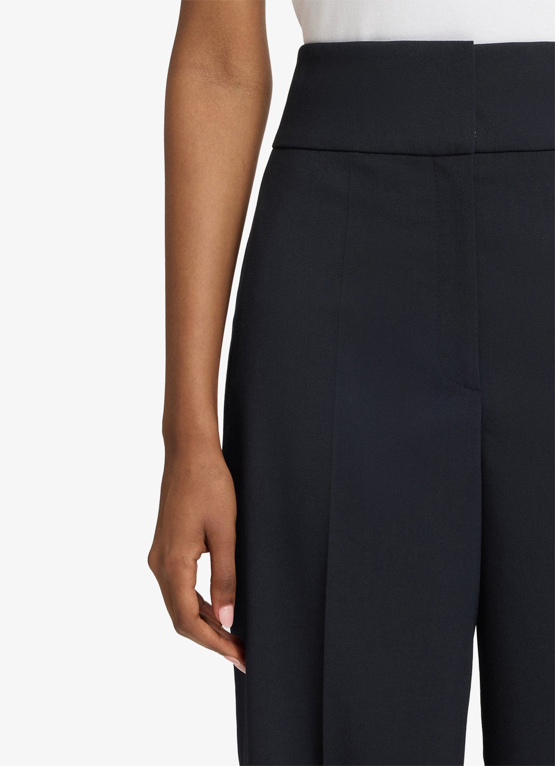 HUGO Himia high waist straight fit pantalon in wolblend met steekzakken - detail 6 donkerblauw