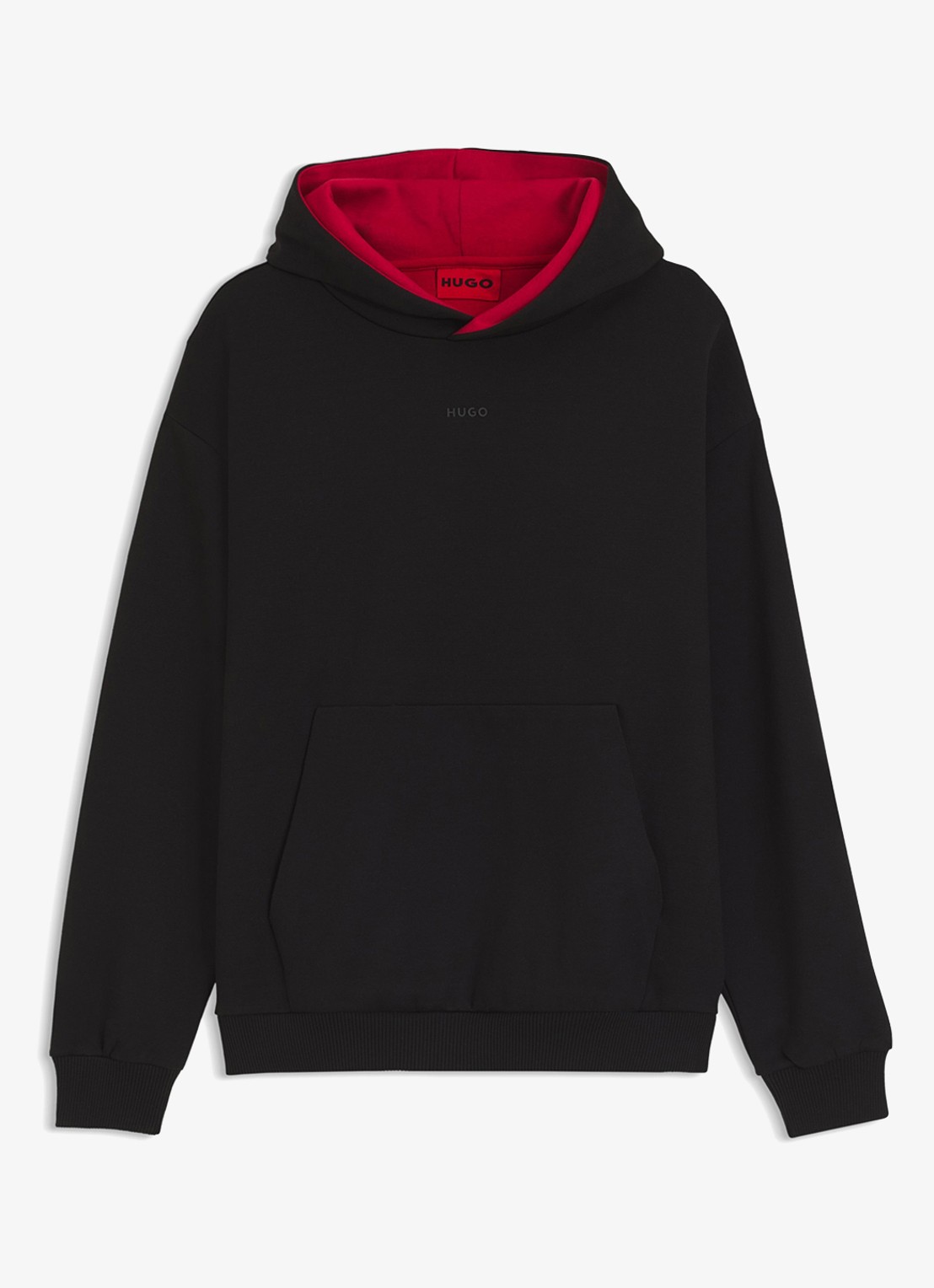 HUGO Hoodie met capuchon en logo - voorkant black-001