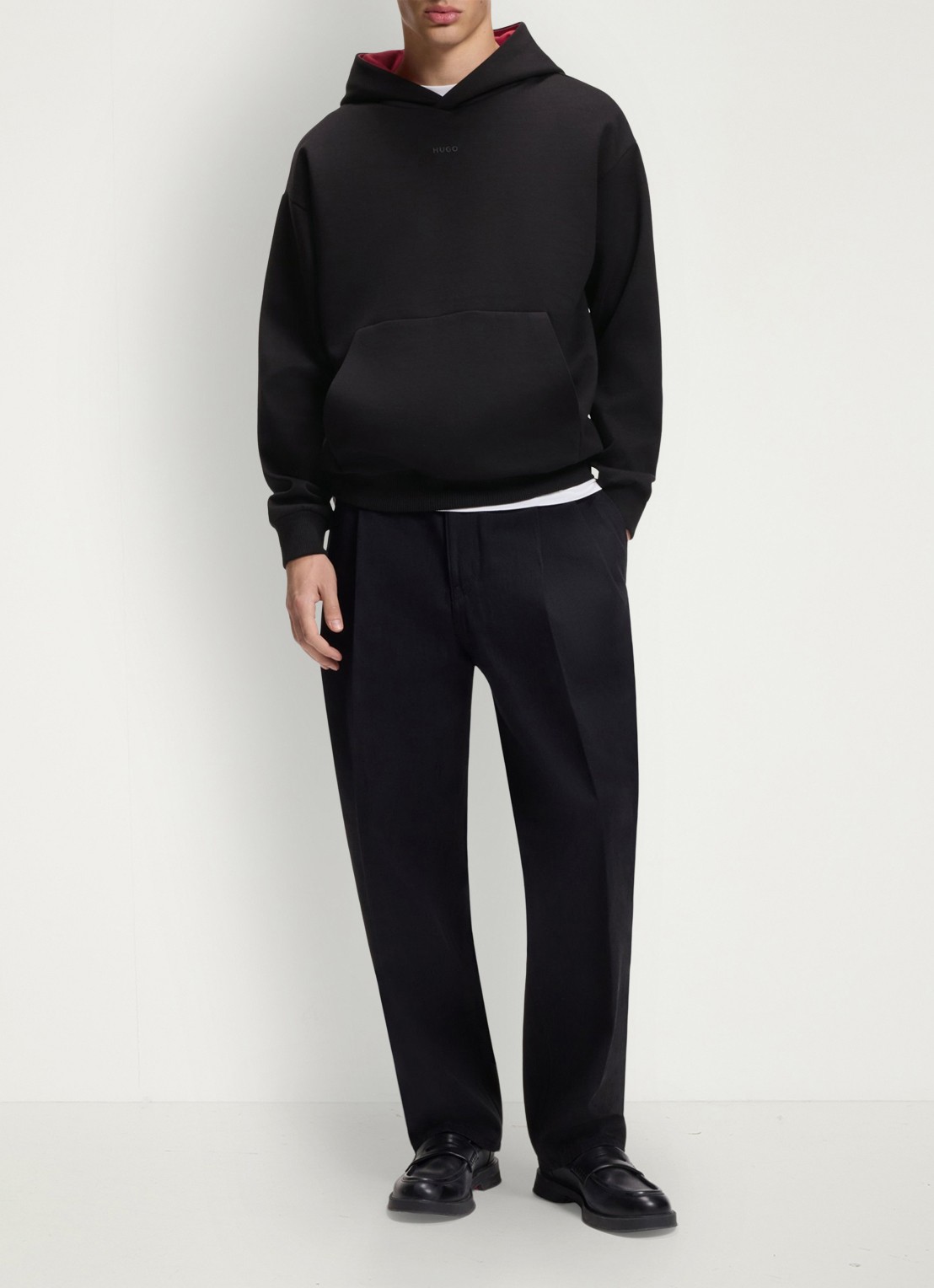 HUGO Hoodie met capuchon en logo - voorkant 2 black-001