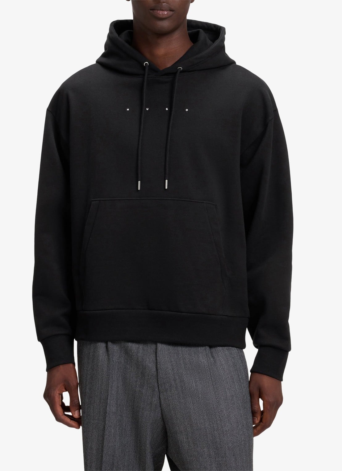 HUGO Hoodie met logo- en backprint  - detail zwart