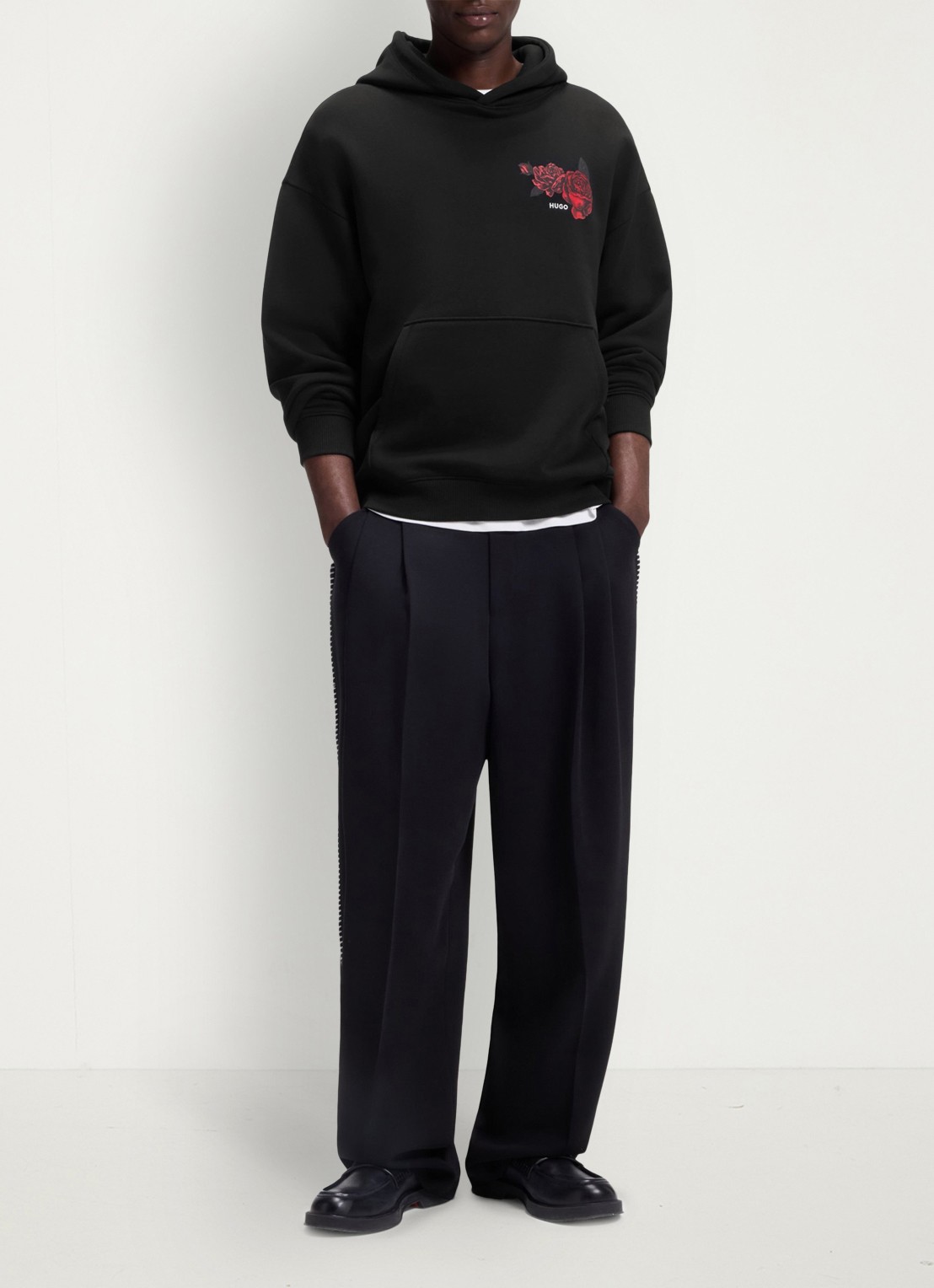 HUGO Hoodie met print - voorkant 3 zwart