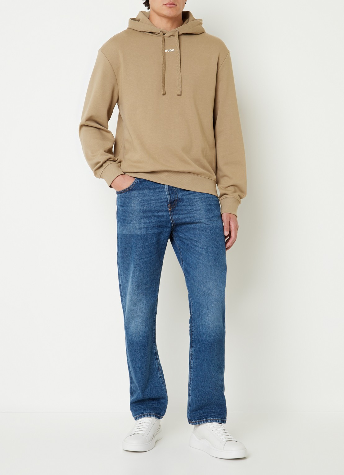 HUGO Hoodie van katoenen sweatstof met logoprint - voorkant 2 medium brown-212 / bruin
