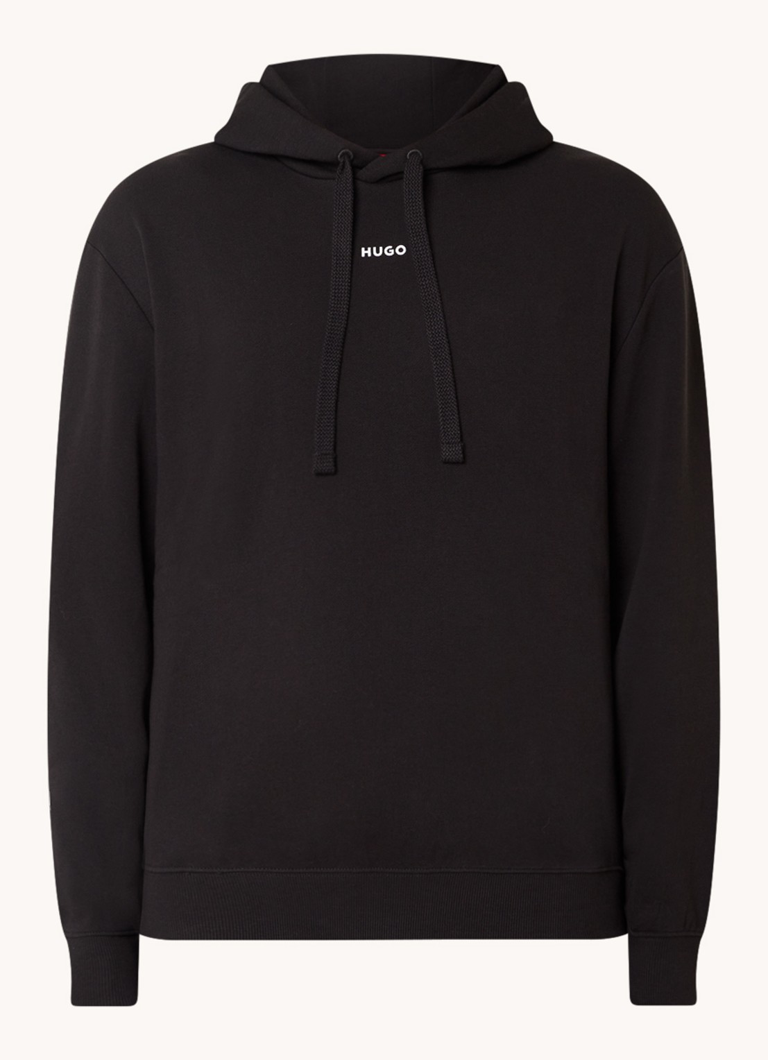 HUGO Hoodie van katoenen sweatstof met logoprint - voorkant zwart