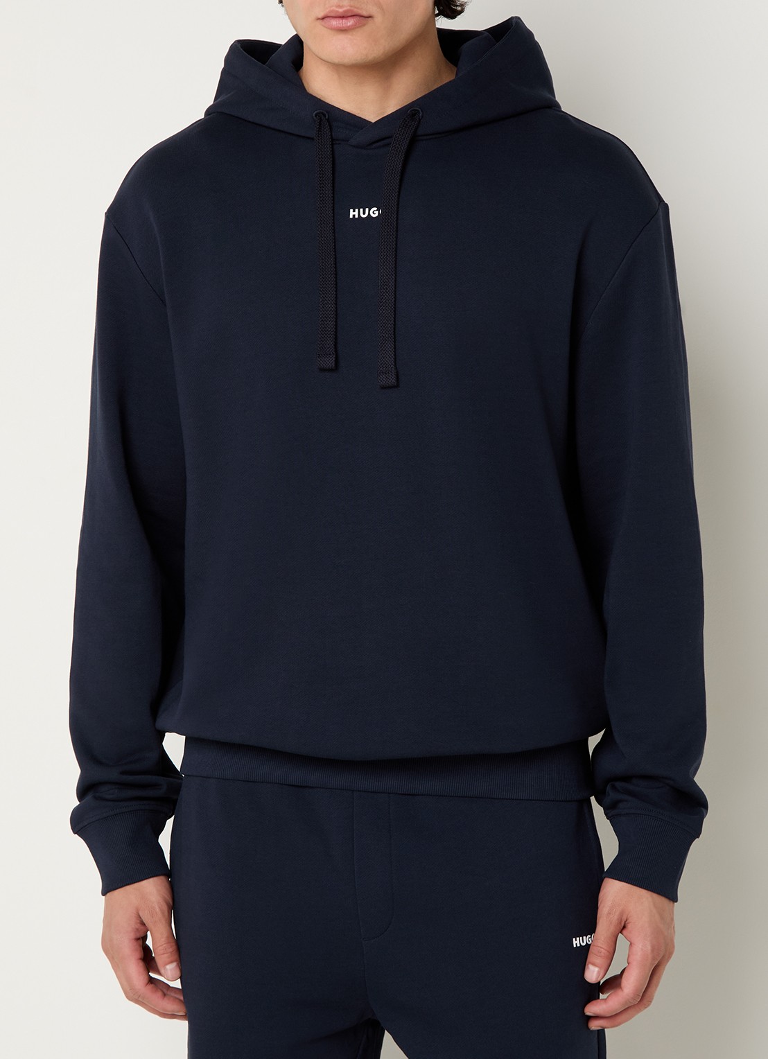 HUGO Hoodie van katoenen sweatstof met logoprint - detail 3 dark blue-405 / blauw