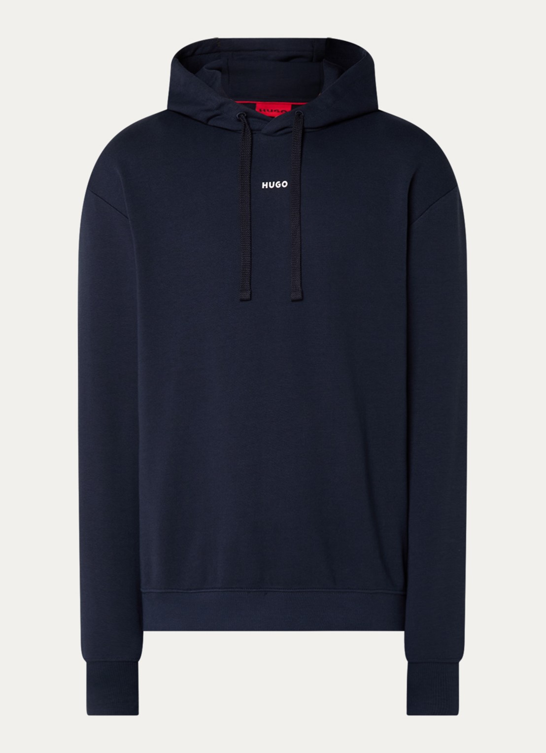 HUGO Hoodie van katoenen sweatstof met logoprint - voorkant dark blue-405 / blauw