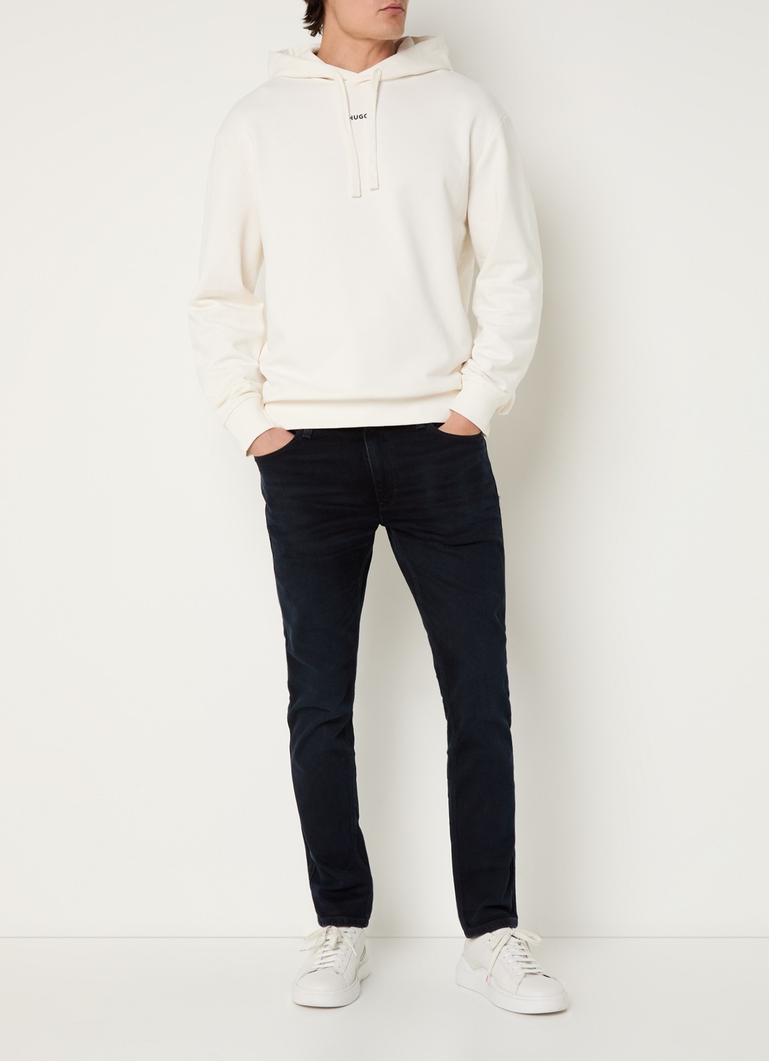 HUGO Hoodie van katoenen sweatstof met logoprint - voorkant 4 open white-121 / wit