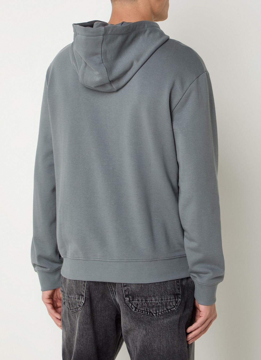 HUGO Hoodie van katoenen sweatstof met logoprint - achterkant 5 open grey-086 / grijs