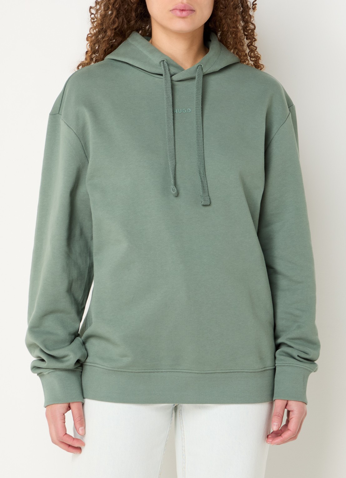 HUGO Hoodie van katoenen sweatstof met logoprint - detail 4 open green-343 / groen