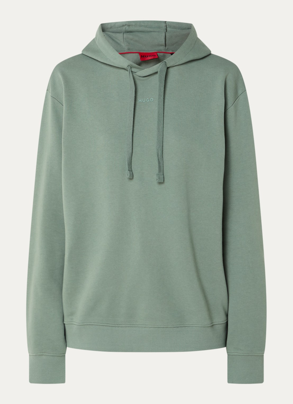 HUGO Hoodie van katoenen sweatstof met logoprint - voorkant 2 open green-343 / groen