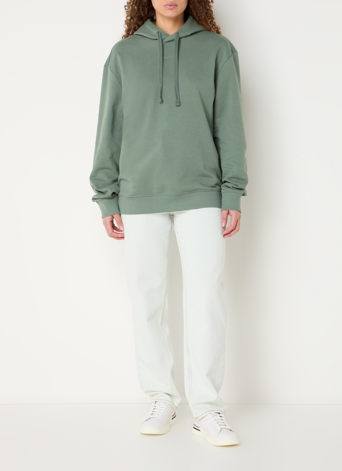 HUGO Hoodie van katoenen sweatstof met logoprint - voorkant 3 open green-343 / groen