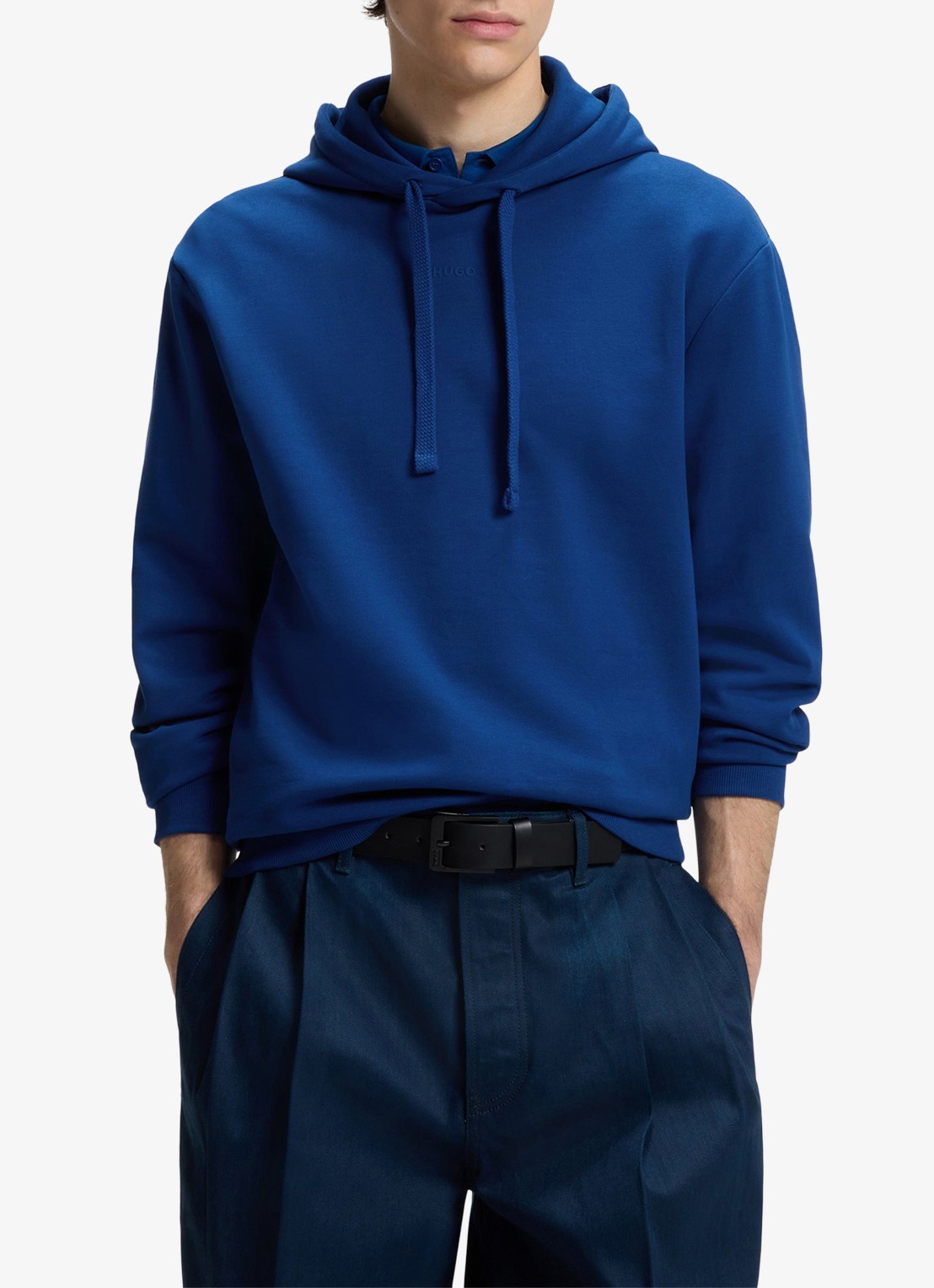 HUGO Hoodie van katoenen sweatstof met logoprint - detail 3 open blue-498 / blauw