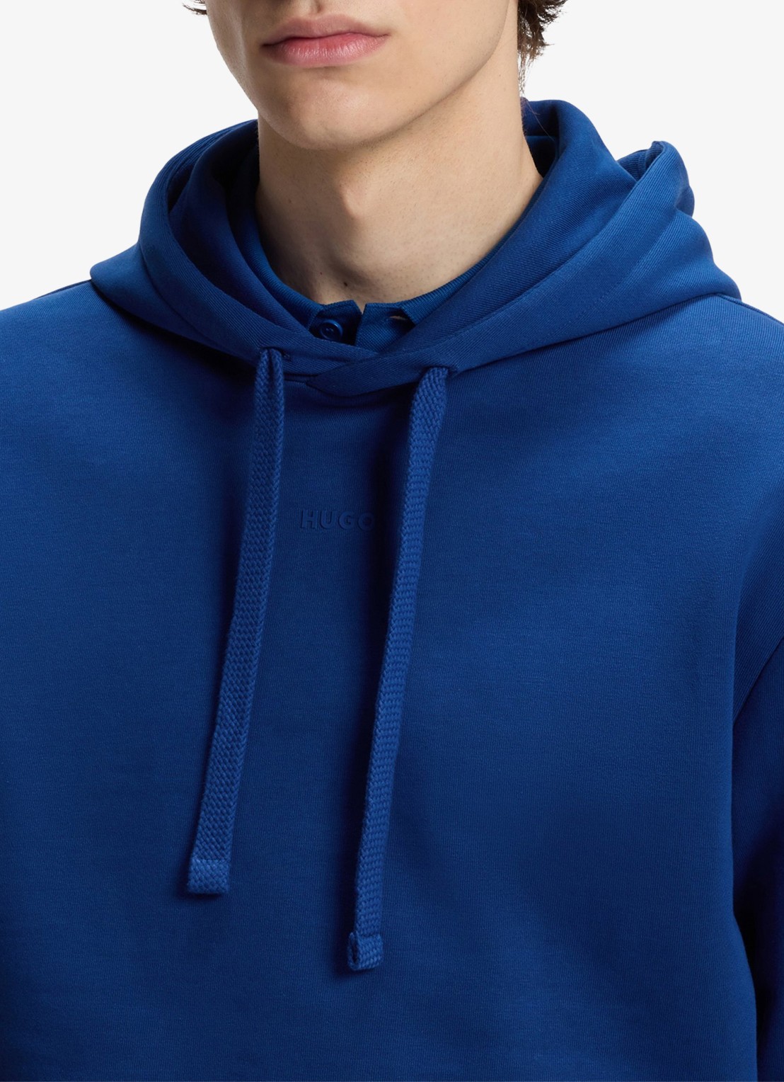HUGO Hoodie van katoenen sweatstof met logoprint - detail 5 open blue-498 / blauw