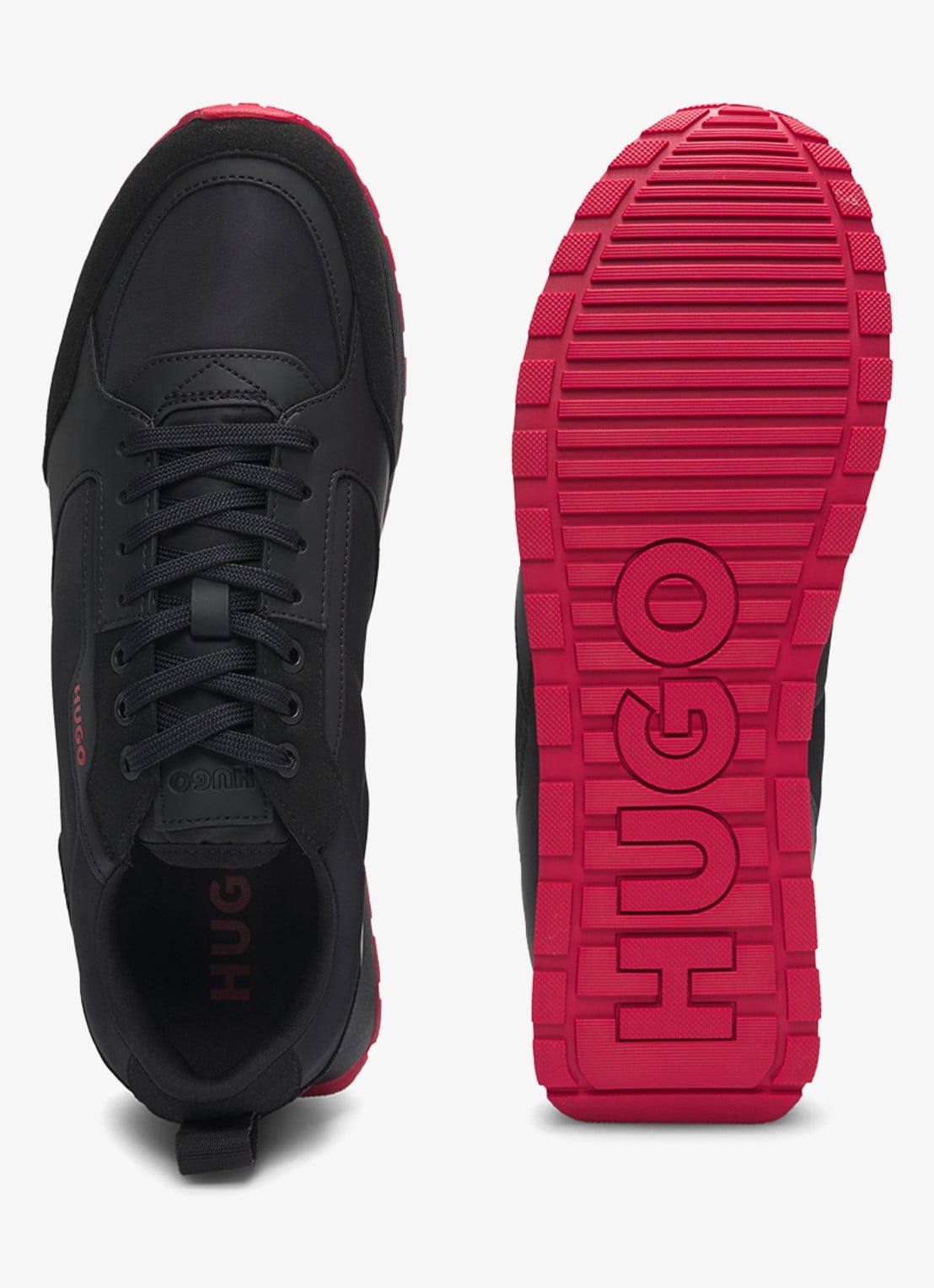 HUGO Icelin Runn sneaker met suède details - detail 4 zwart