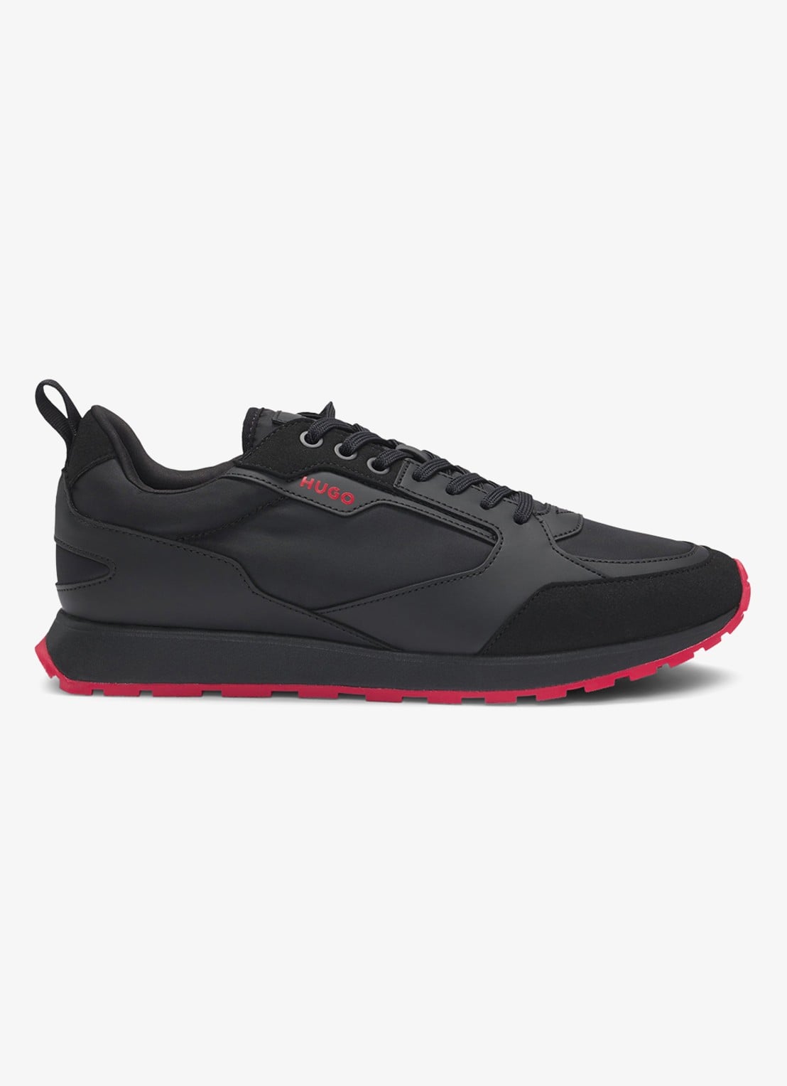 HUGO Icelin Runn sneaker met suède details - voorkant zwart