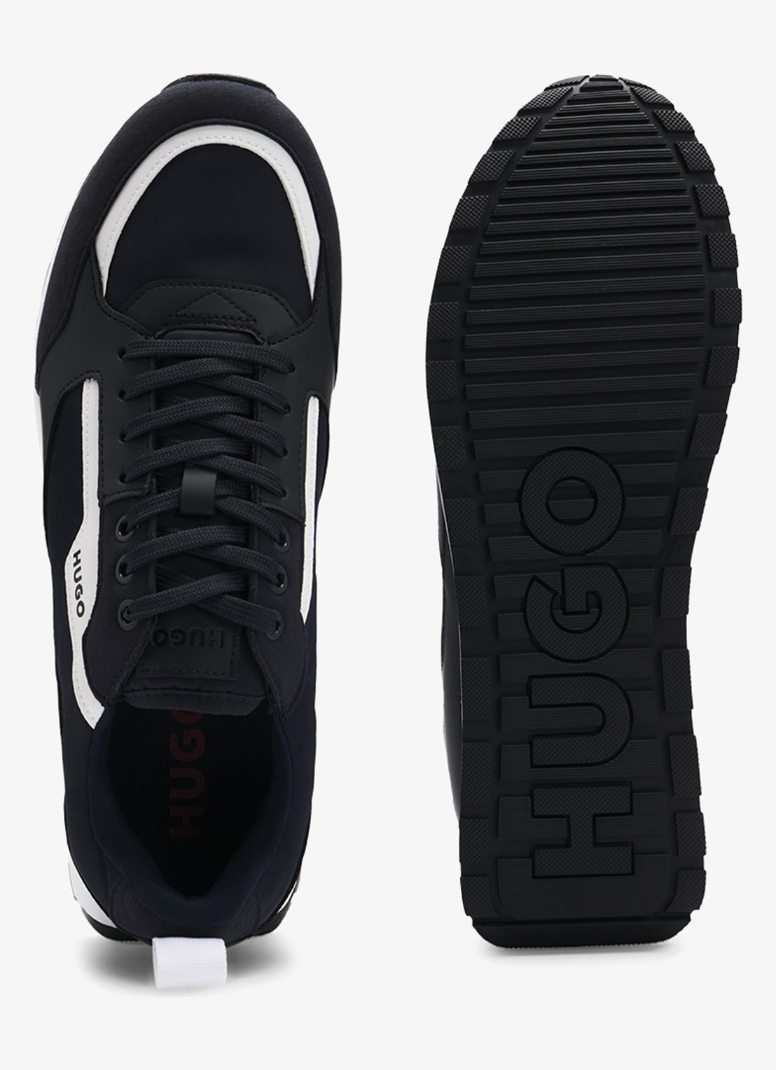 HUGO Icelin Runn sneaker met suède details - detail 2 donkerblauw