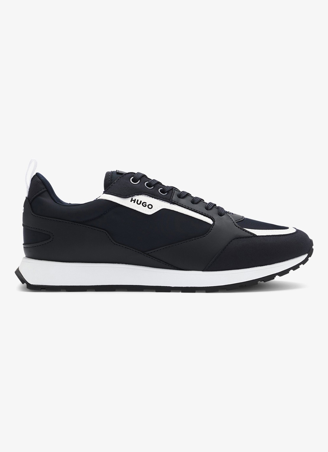 HUGO Icelin Runn sneaker met suède details - voorkant 3 donkerblauw