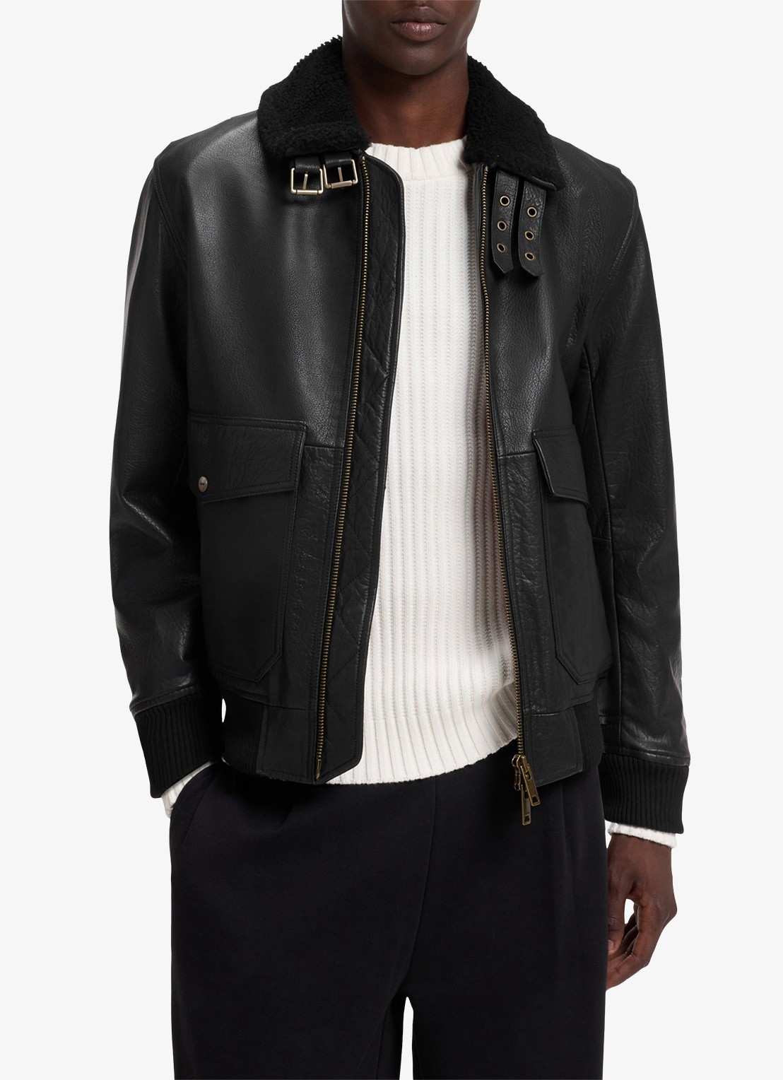 HUGO Jack van leer met details van wol - detail zwart