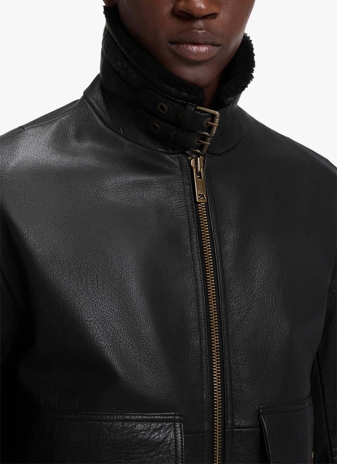 HUGO Jack van leer met details van wol - detail 2 zwart