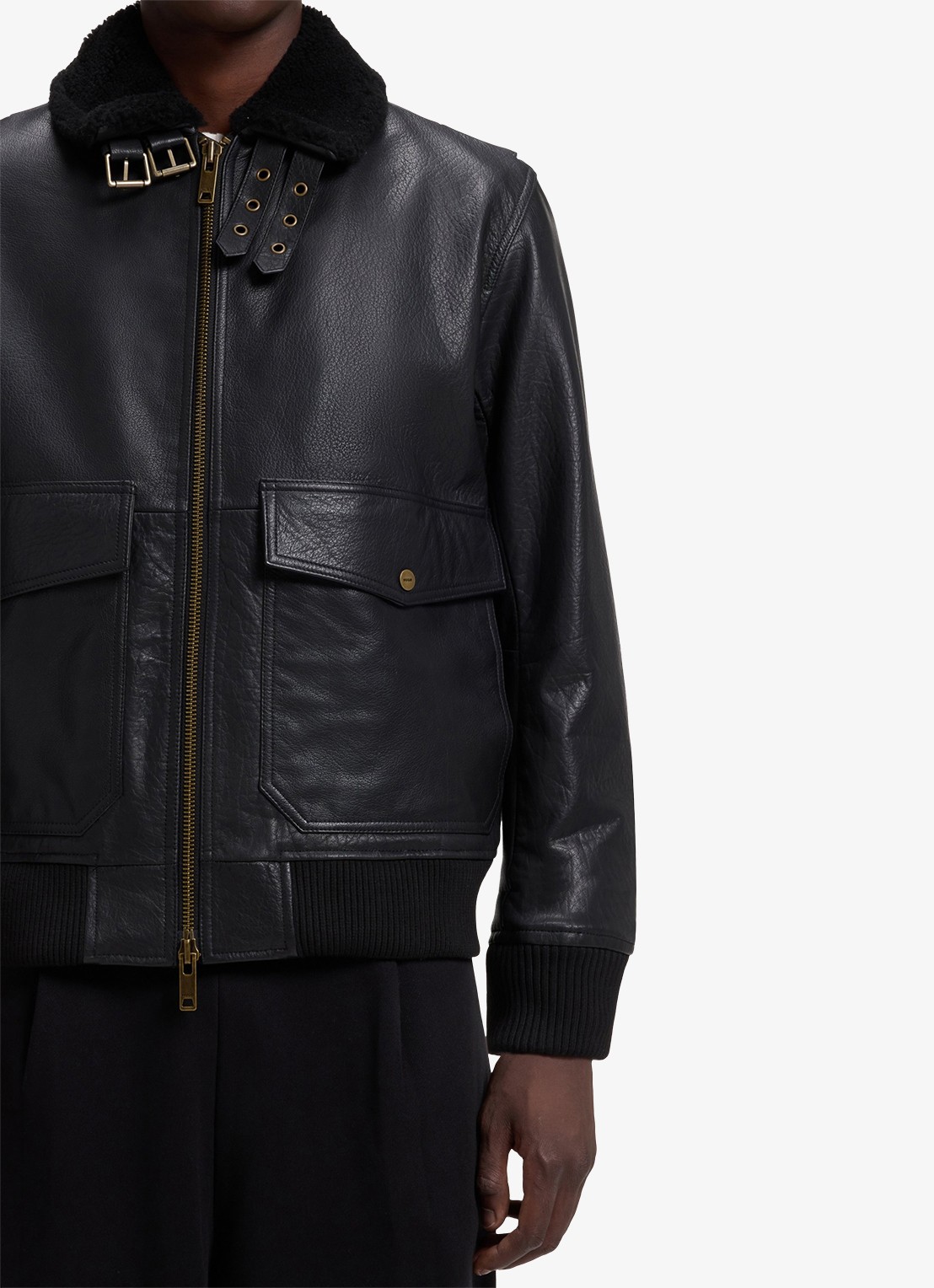 HUGO Jack van leer met details van wol - detail 3 zwart