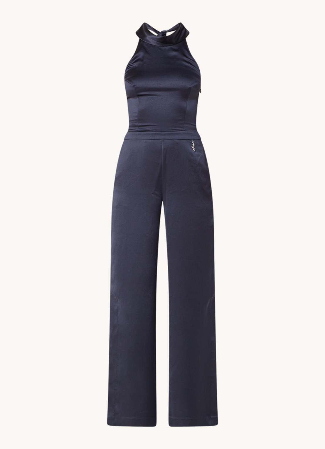 HUGO Ketania wide fit jumpsuit van satijn - voorkant 3 donkerblauw