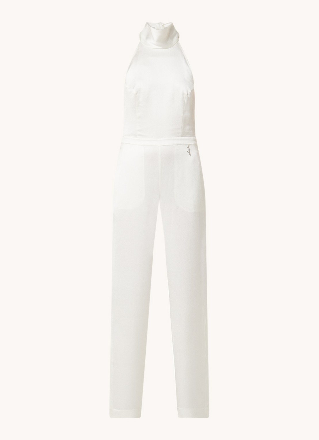 HUGO Ketania wide fit jumpsuit van satijn - voorkant gebroken wit