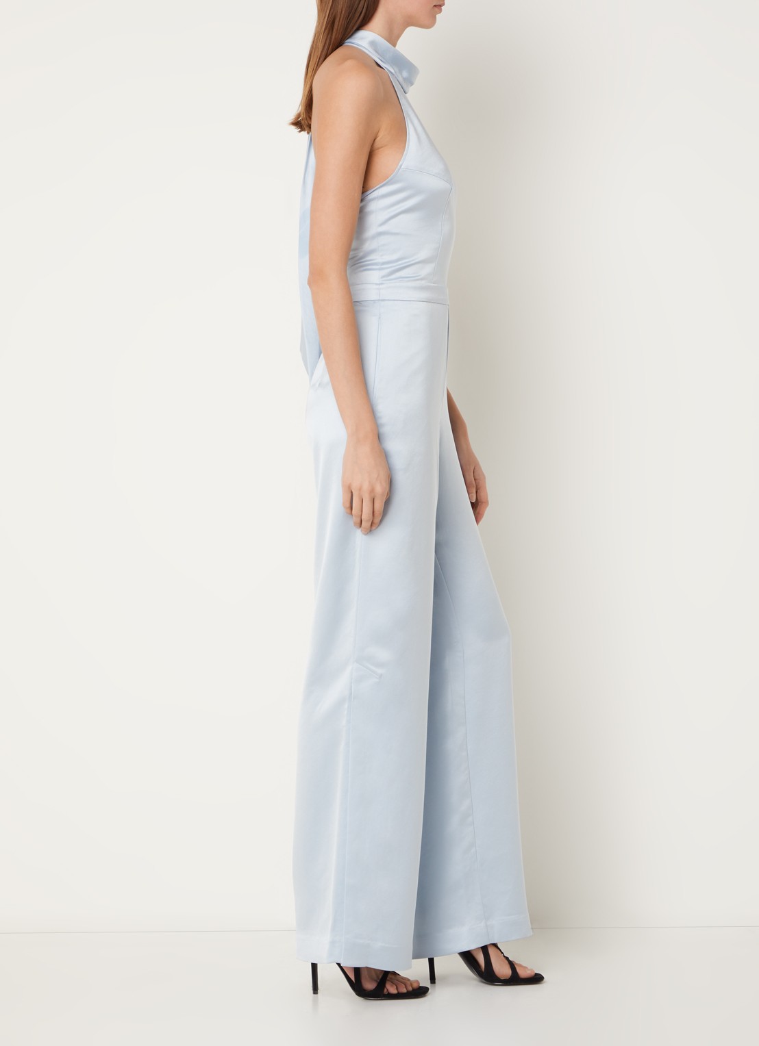 HUGO Ketania wide fit jumpsuit van satijn - achterkant 3 lichtblauw