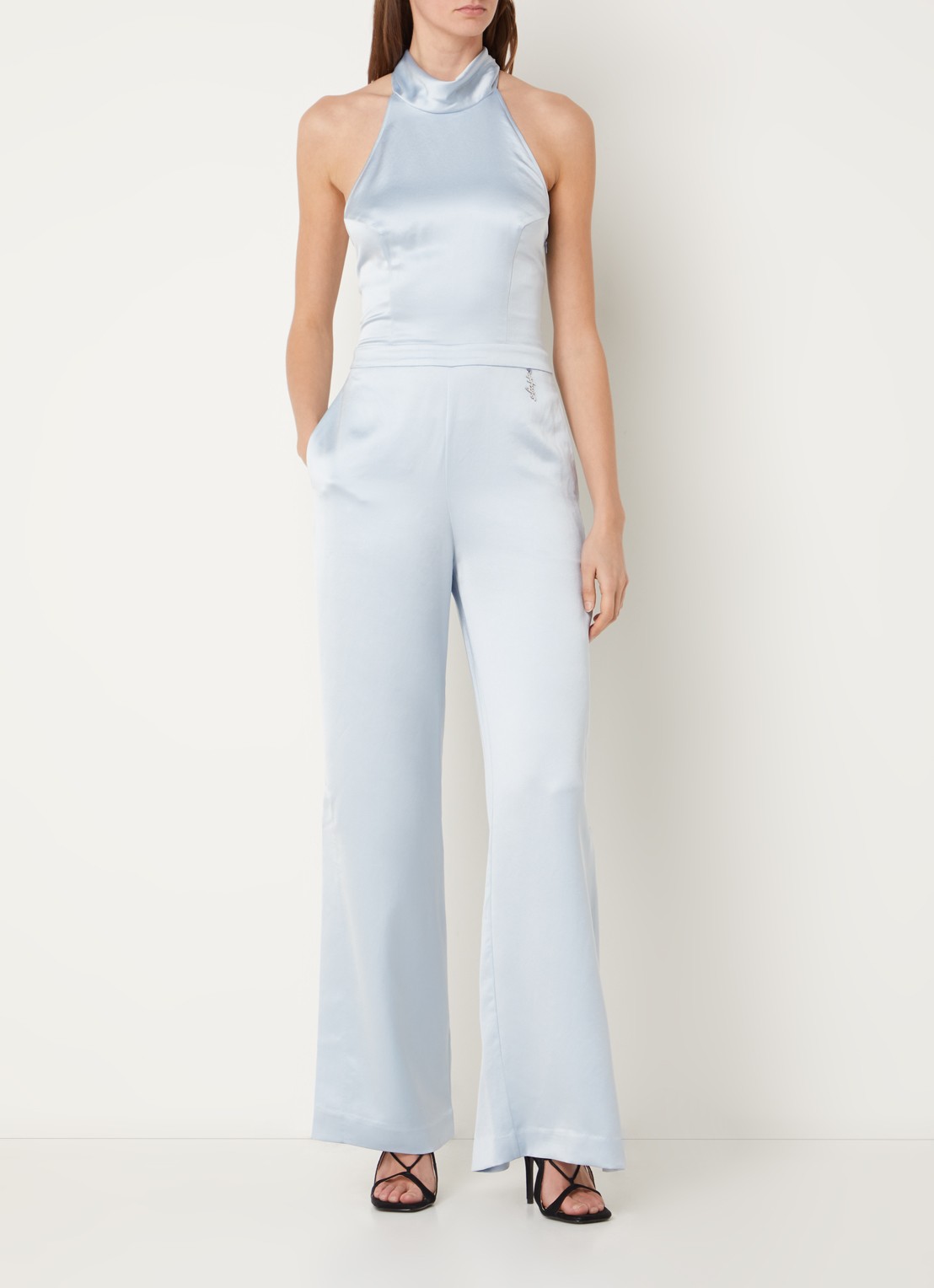 HUGO Ketania wide fit jumpsuit van satijn - detail lichtblauw