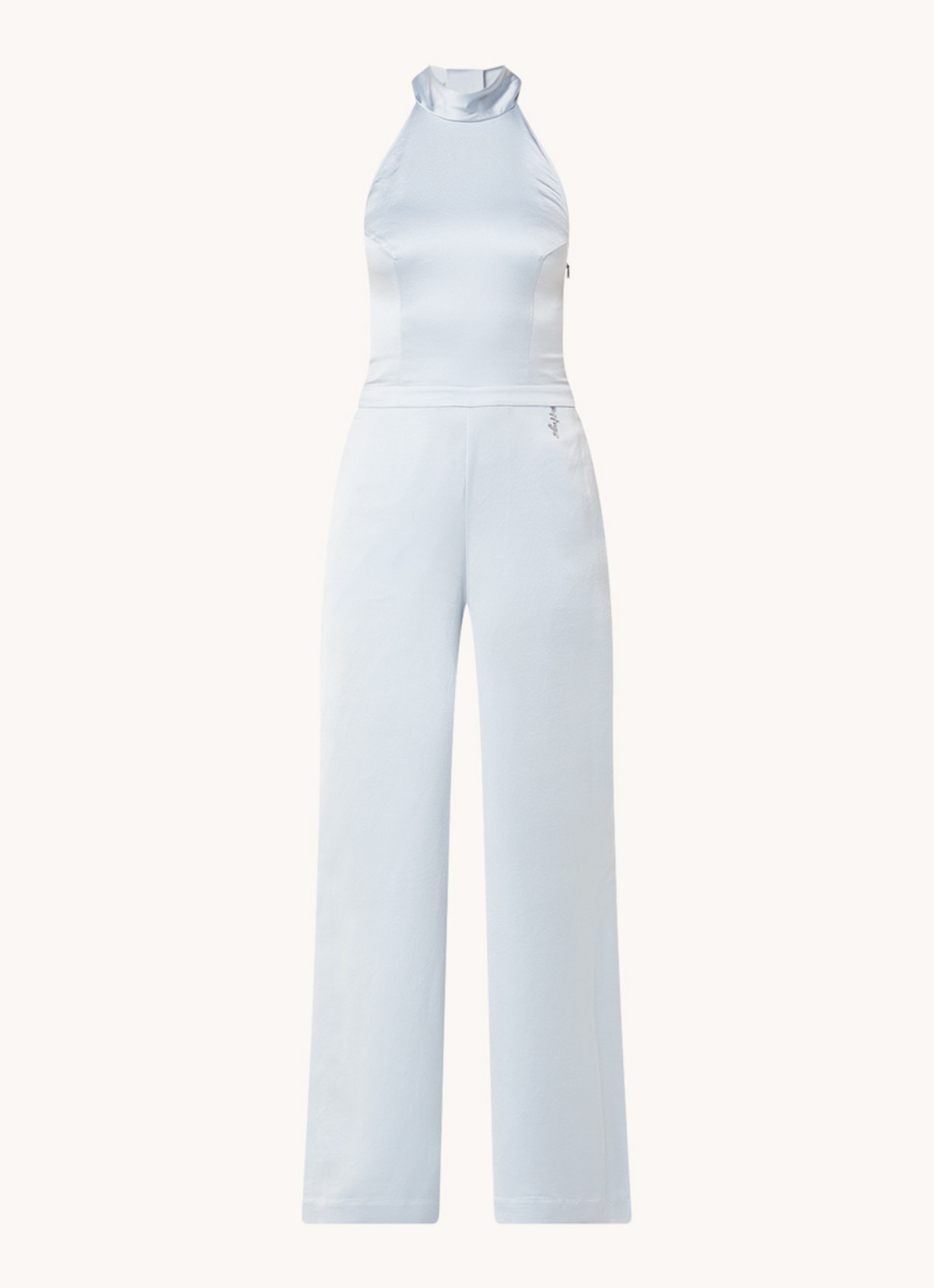 HUGO Ketania wide fit jumpsuit van satijn - voorkant 4 lichtblauw