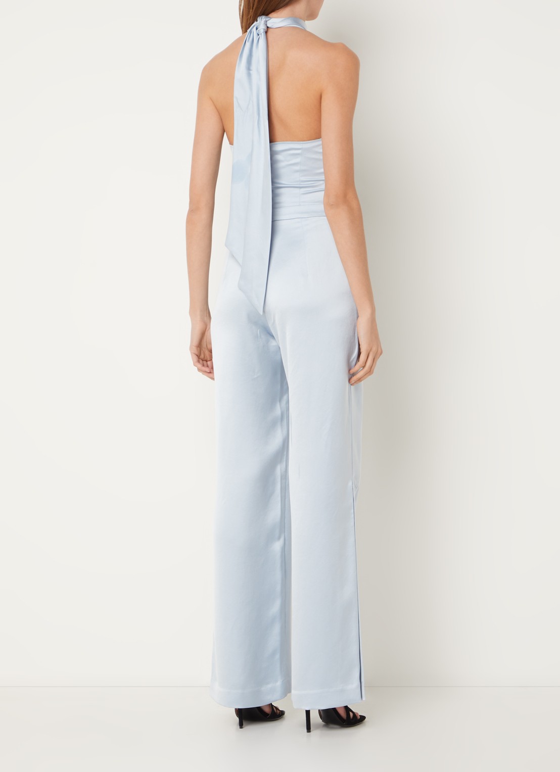 HUGO Ketania wide fit jumpsuit van satijn - voorkant 5 lichtblauw
