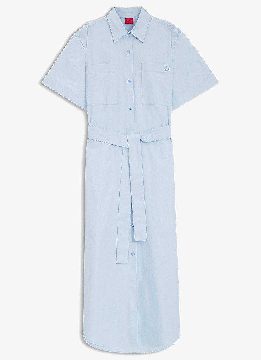 HUGO Kinime midi blousejurk met borstzak en logoborduring - voorkant 2 open blue-476 / blauw