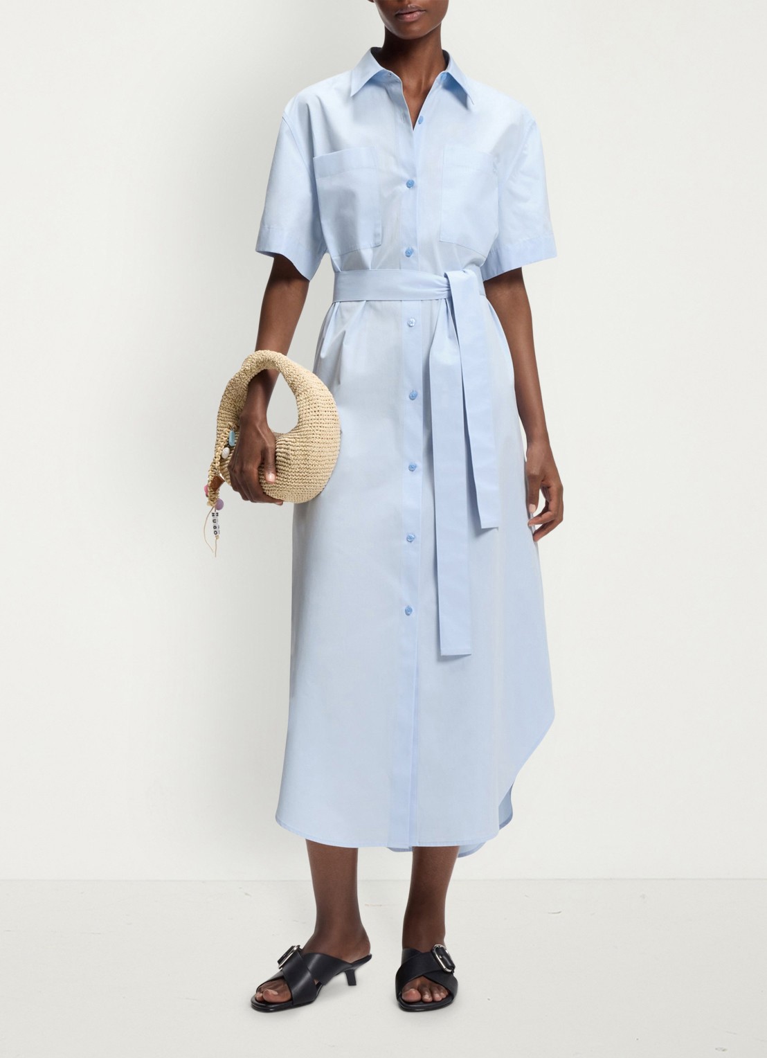 HUGO Kinime midi blousejurk met borstzak en logoborduring - voorkant 3 open blue-476 / blauw