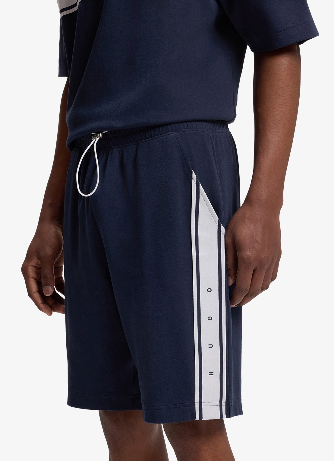 HUGO Korte broek met gestreept detail - detail 4 donkerblauw
