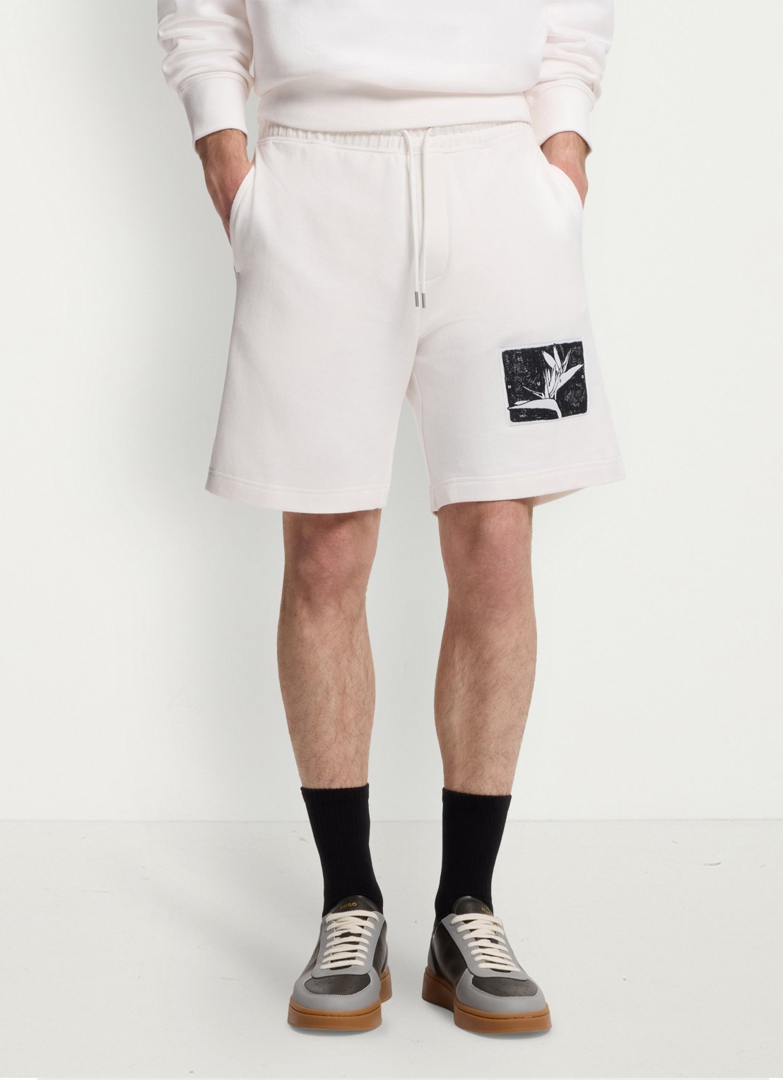 HUGO Korte broek van katoen - detail 3 creme