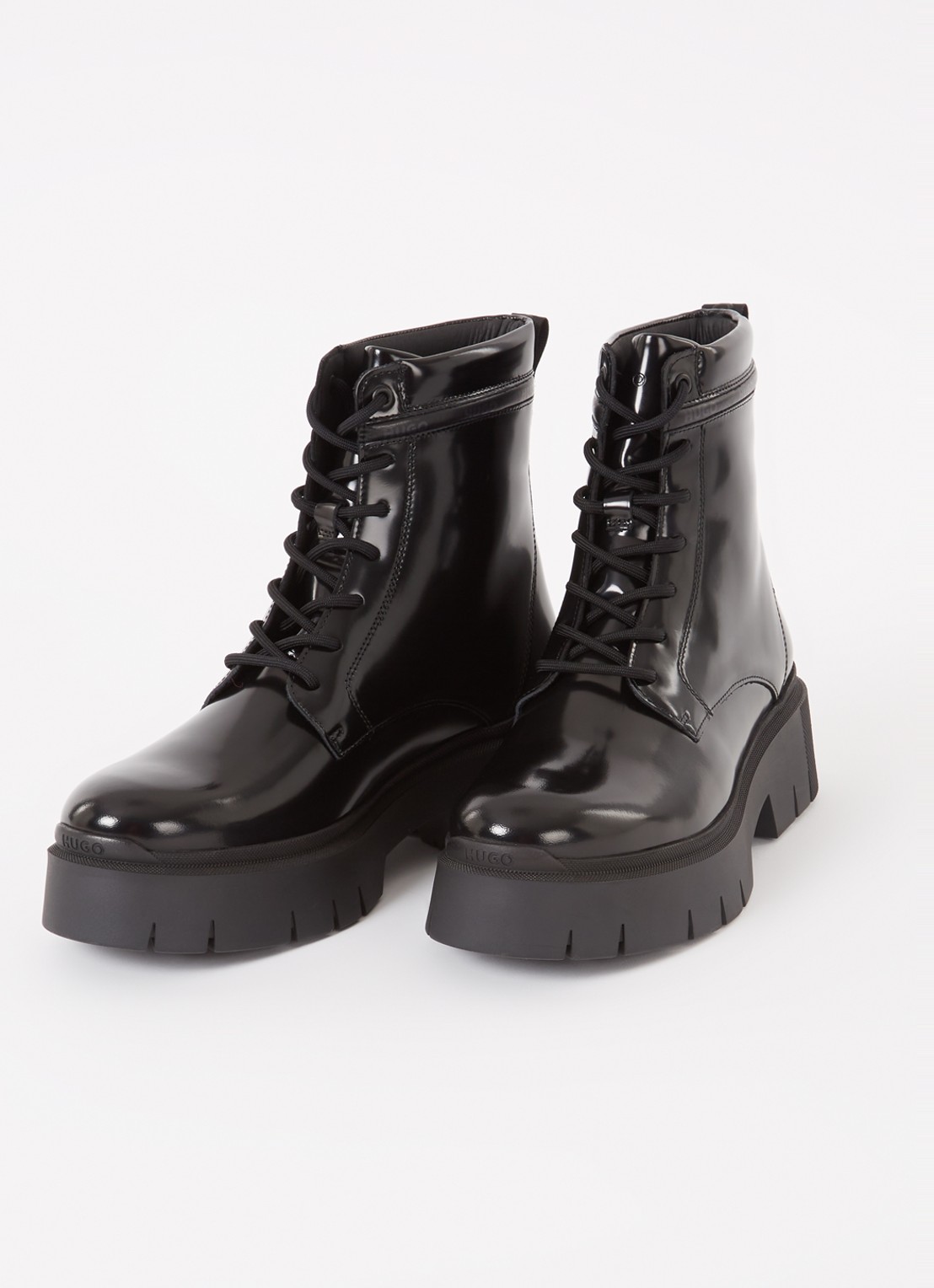 HUGO Kris lace bootie enkellaars met logoprint - detail 2 zwart