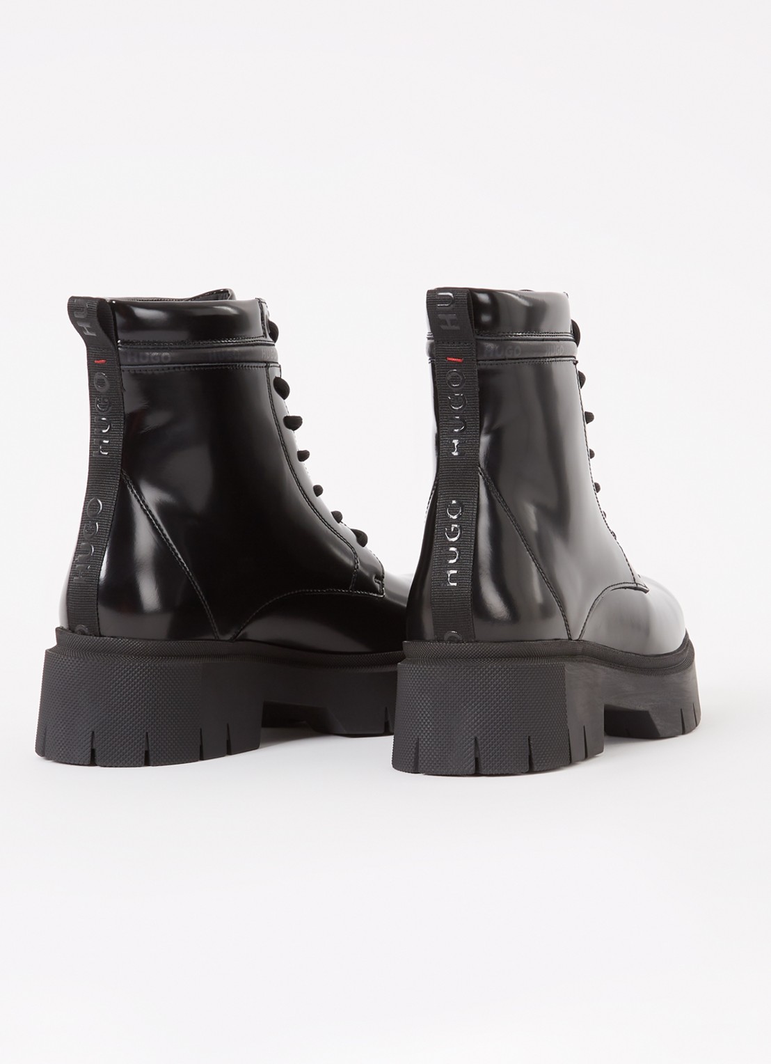 HUGO Kris lace bootie enkellaars met logoprint - detail 3 zwart