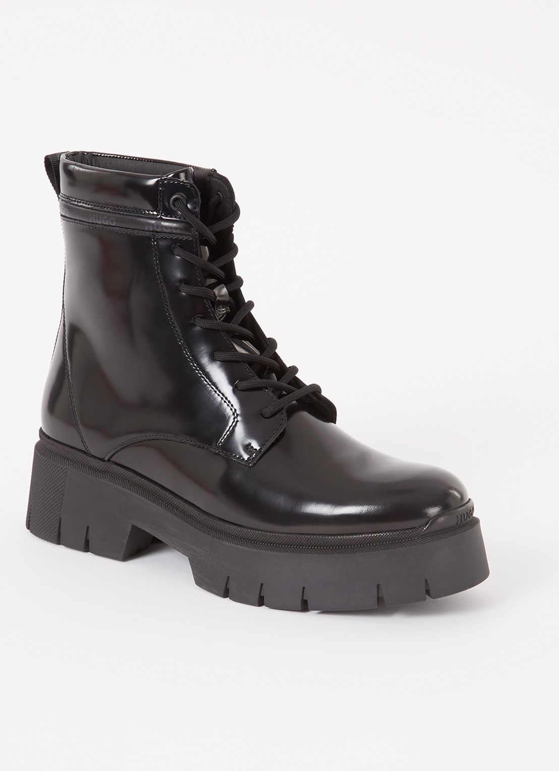 HUGO Kris lace bootie enkellaars met logoprint - voorkant zwart