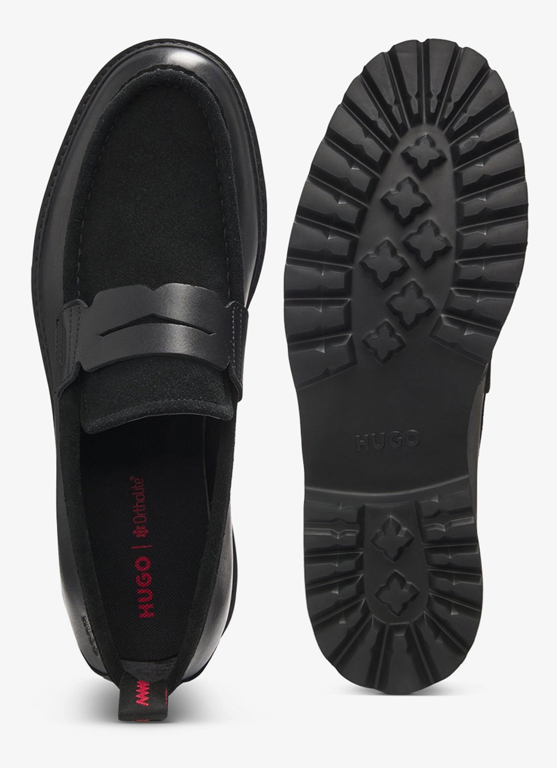 HUGO Loafer van leer met logo - achterkant 3 zwart