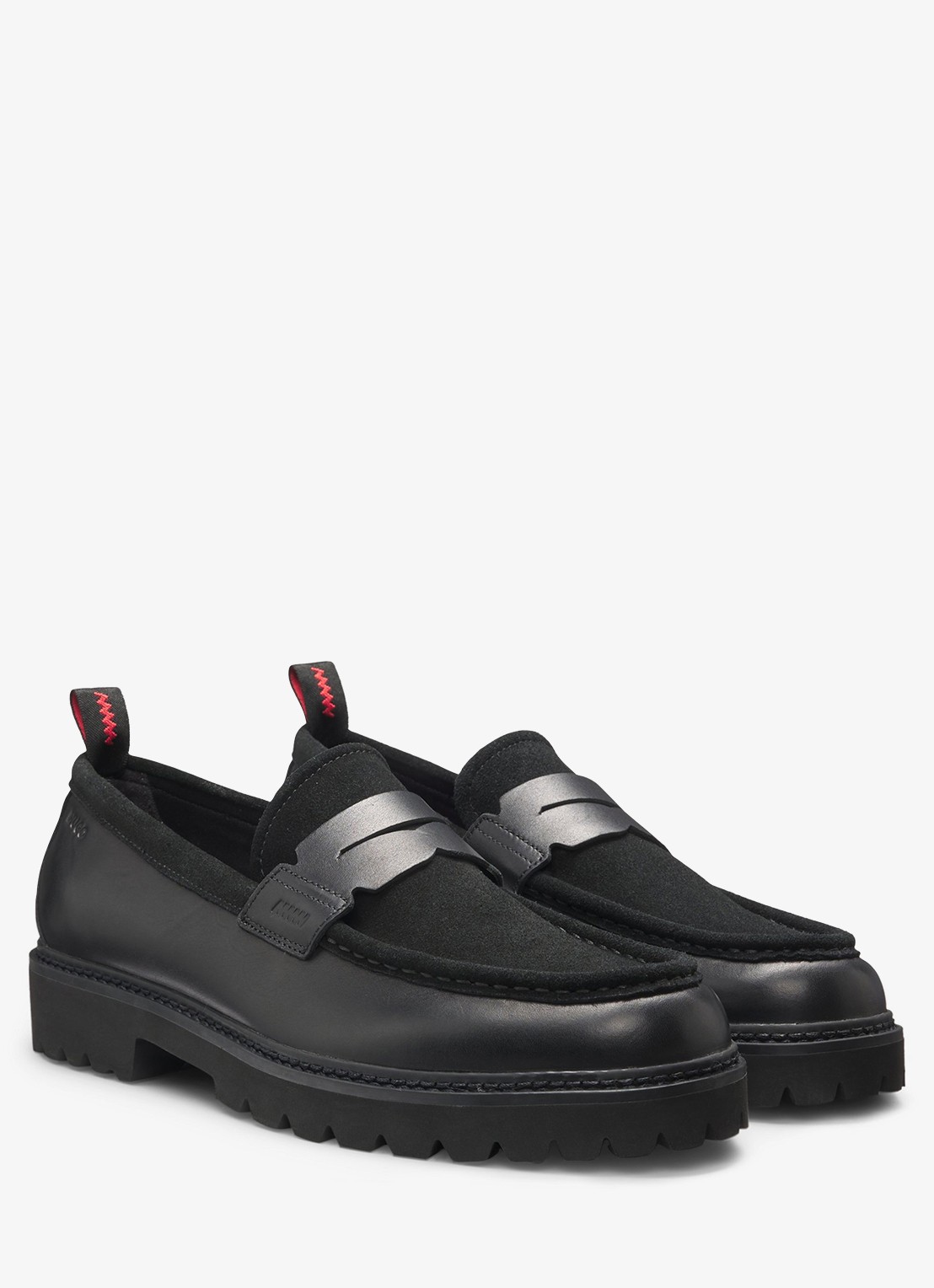 HUGO Loafer van leer met logo - voorkant 2 zwart