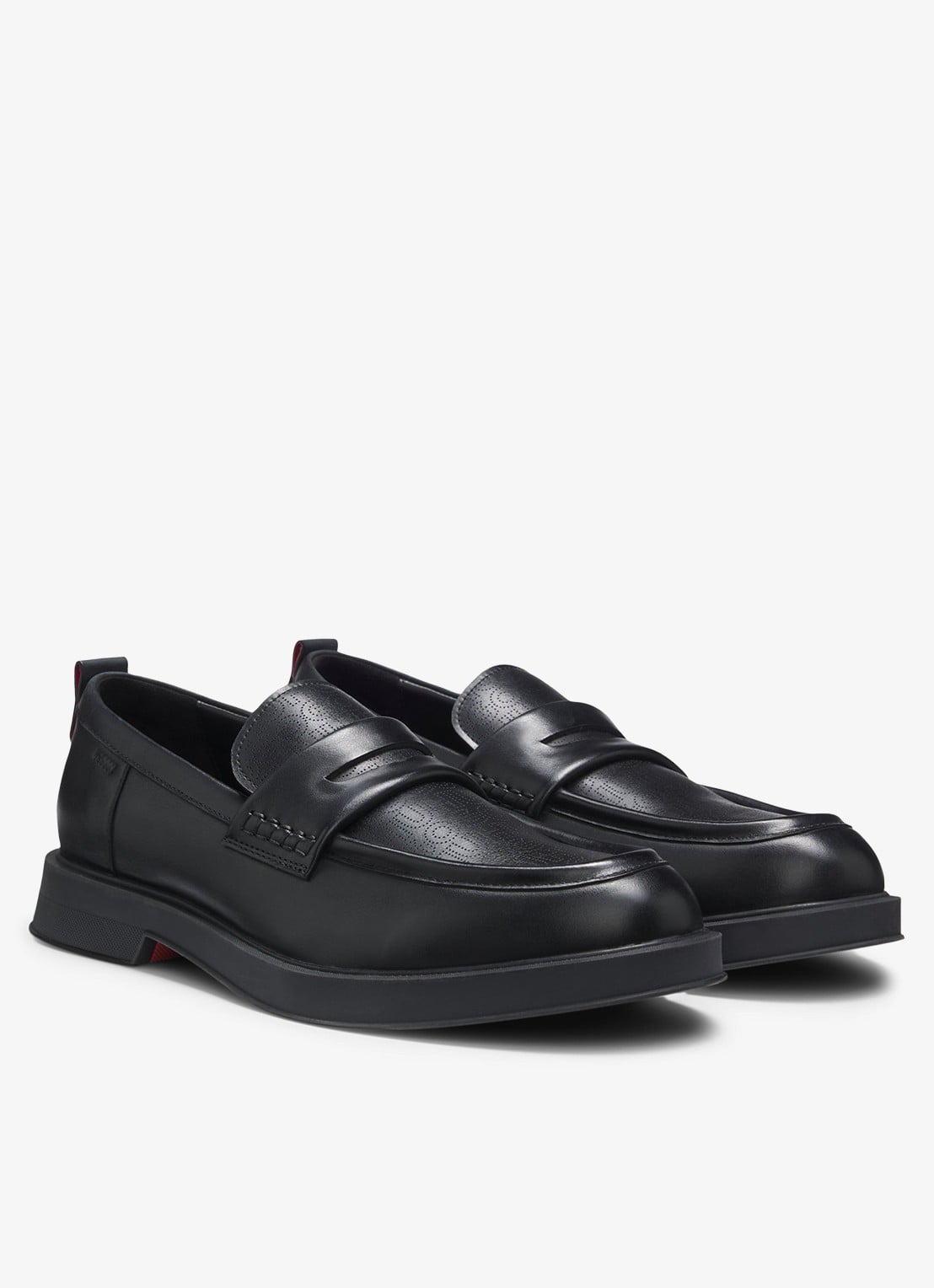 HUGO Loafer van leer met logo - voorkant 5 zwart