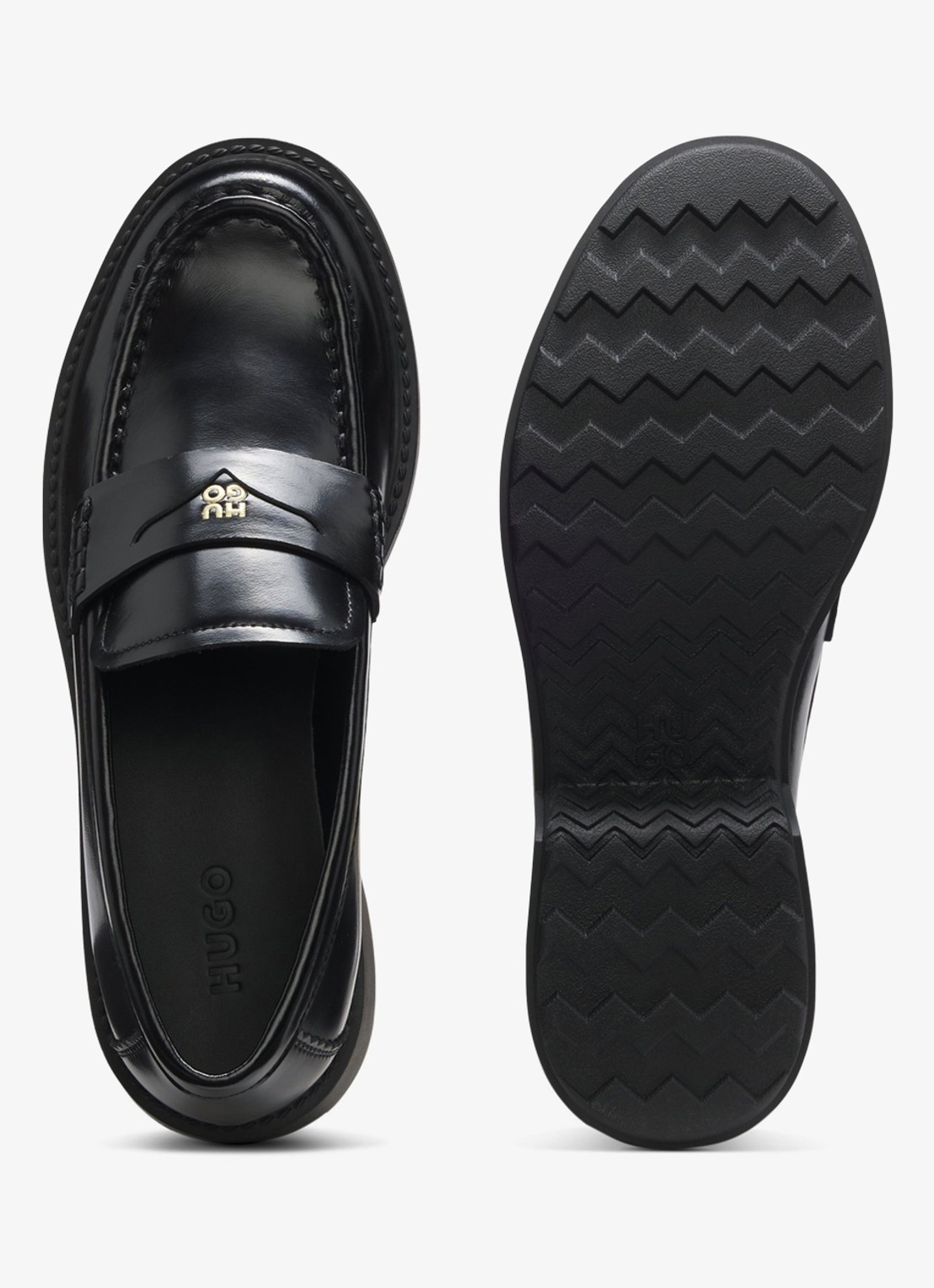 HUGO Loafers van leer - detail 5 zwart