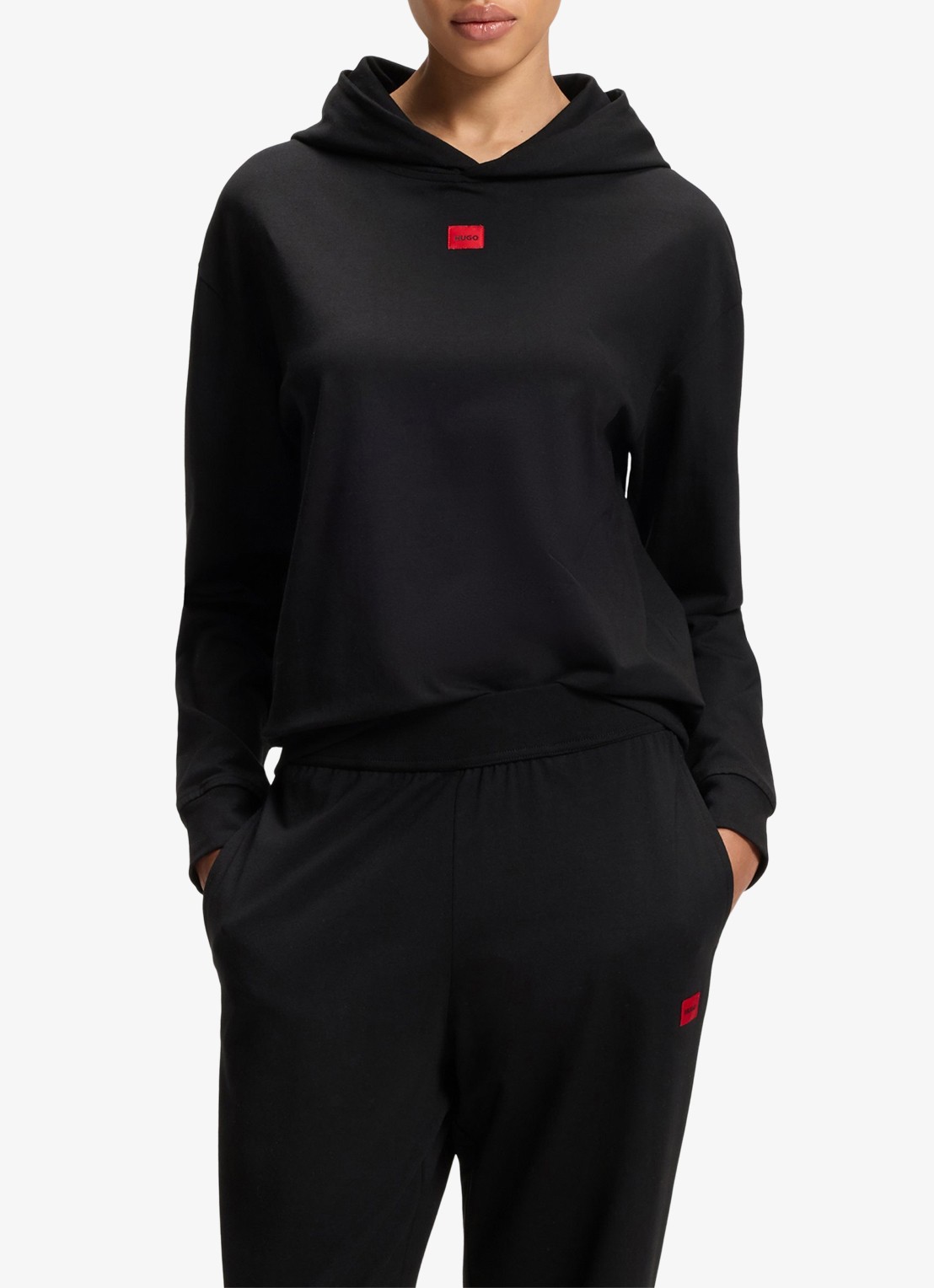 HUGO Lounge hoodie met logo - detail zwart